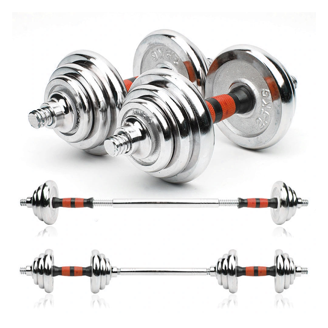 20kg Cast Iron Adjustable Dumbbell & Barbell Set | 2-in-1 Free Weights with Non-Slip Handle | Strength Training Equipment for Men & Women | Home Gym Fitness Kit