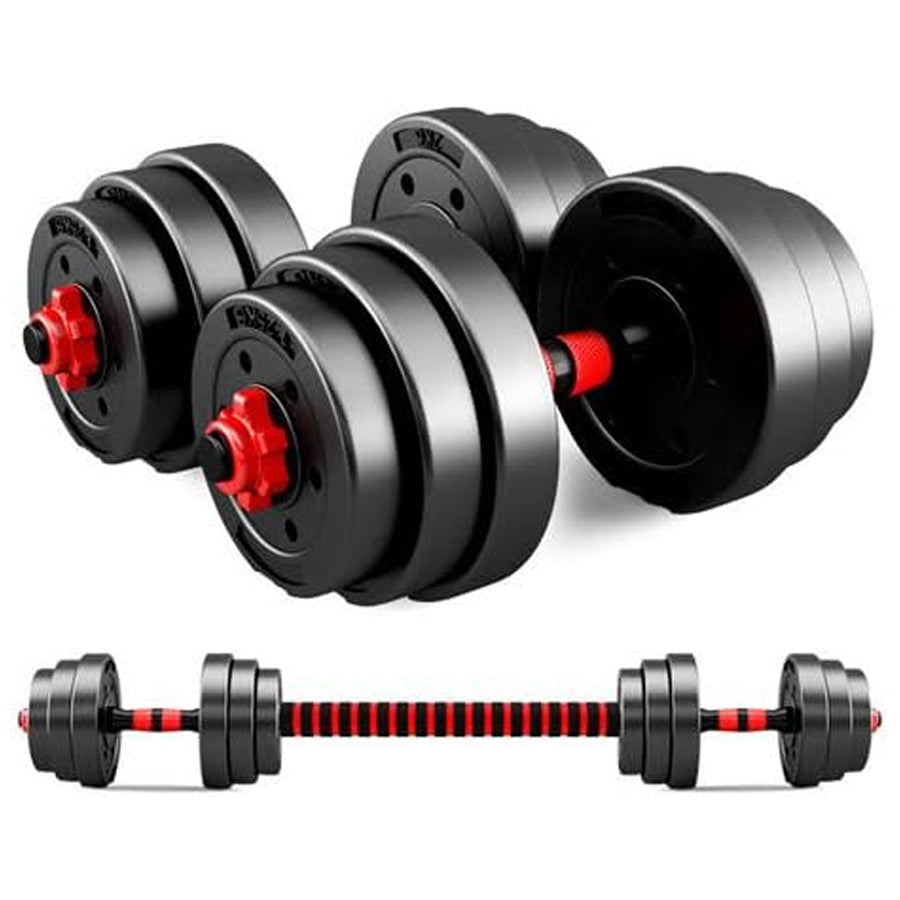 Adjustable Dumbbell & Barbell Set – 20kg 25kg 30kg | 2-in-1 Strength Training Equipment for Men & Women | Vinyl Dumbbell Pair with Connector for Home Gym Workouts