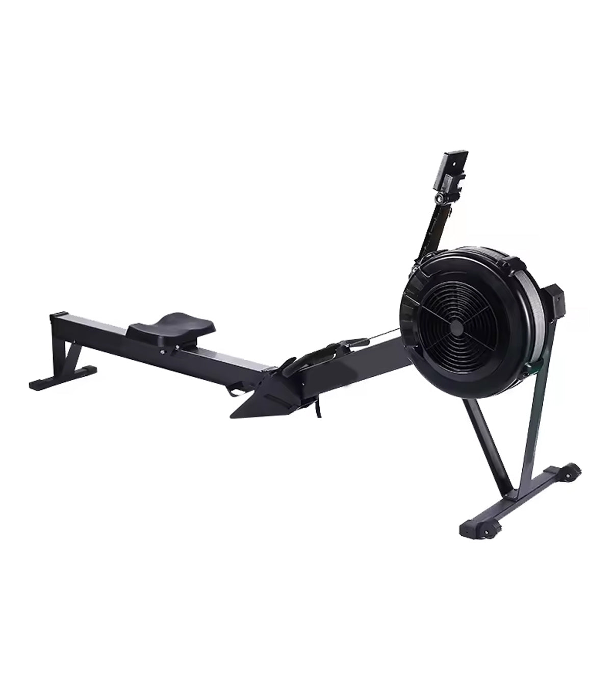 Black rowing machine on a white background