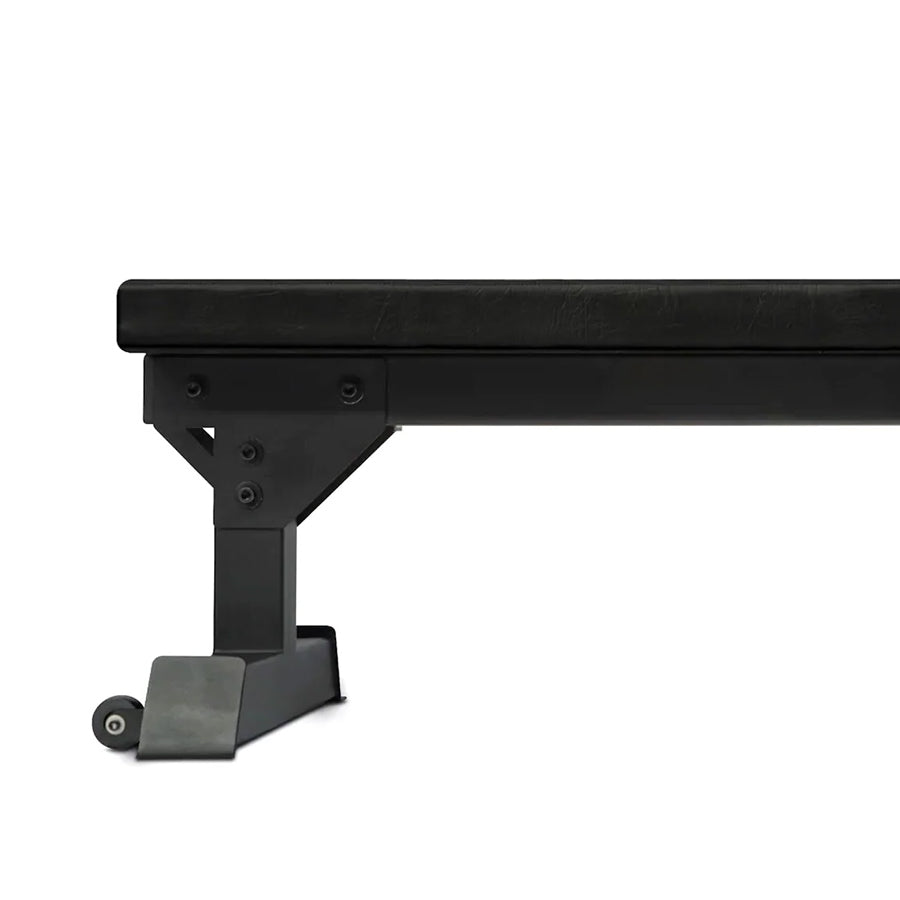 Black metal flat bench on a white background