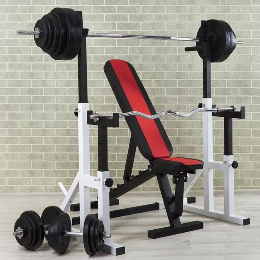 Heavy-Duty Adjustable Squat and Bench Press Rack - Professional Strength Training Station with 400kg Weight Capacity, Integrated Dip Handles - Versatile Multi-Function Home Gym Equipment for Serious