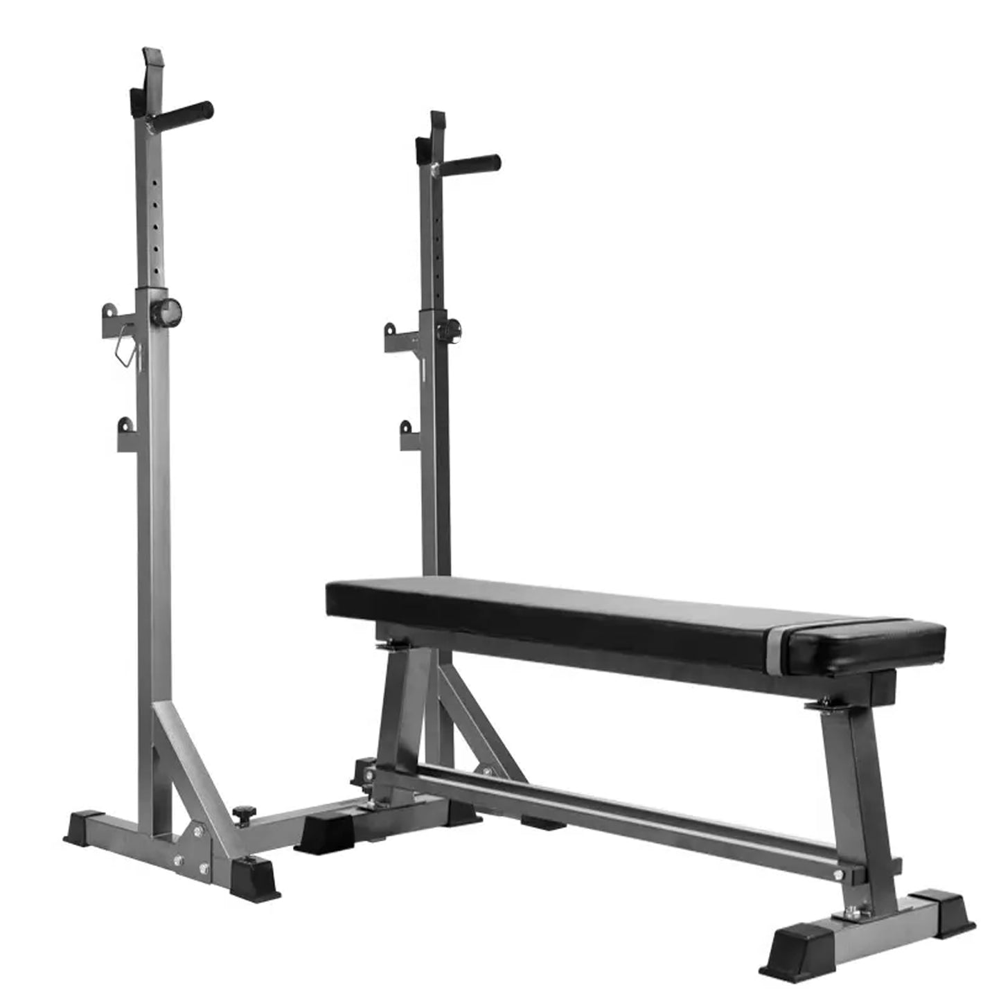Half Squat Rack - Heavy-Duty Adjustable Barbell Stand with Dip Station & Spotters - 200KG Capacity Steel Frame - Height & Width Adjustable - Home Gym Strength Training Equipment for Beginners
