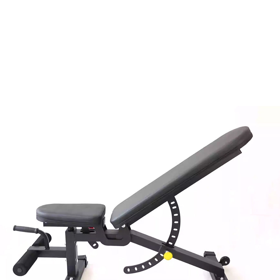 Gray adjustable weight bench on a white background
