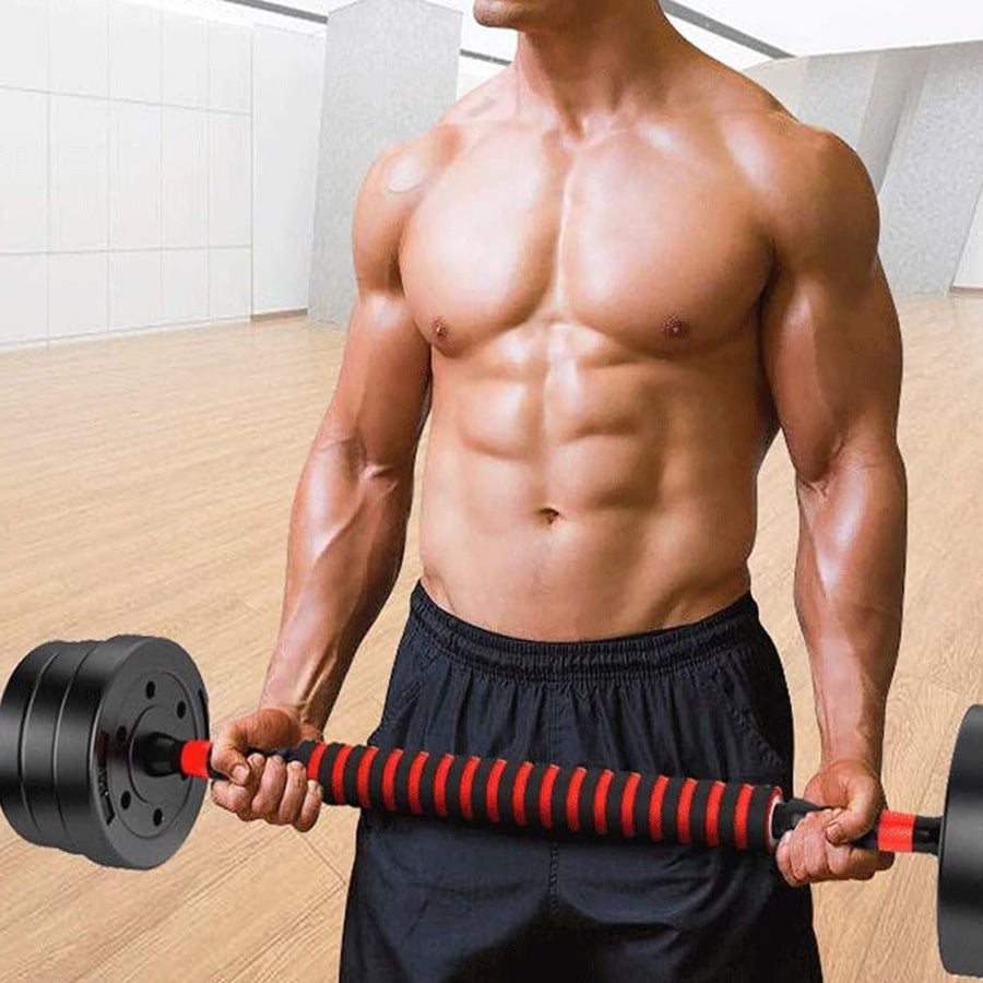 Adjustable Dumbbell & Barbell Set – 20kg 25kg 30kg | 2-in-1 Strength Training Equipment for Men & Women | Vinyl Dumbbell Pair with Connector for Home Gym Workouts