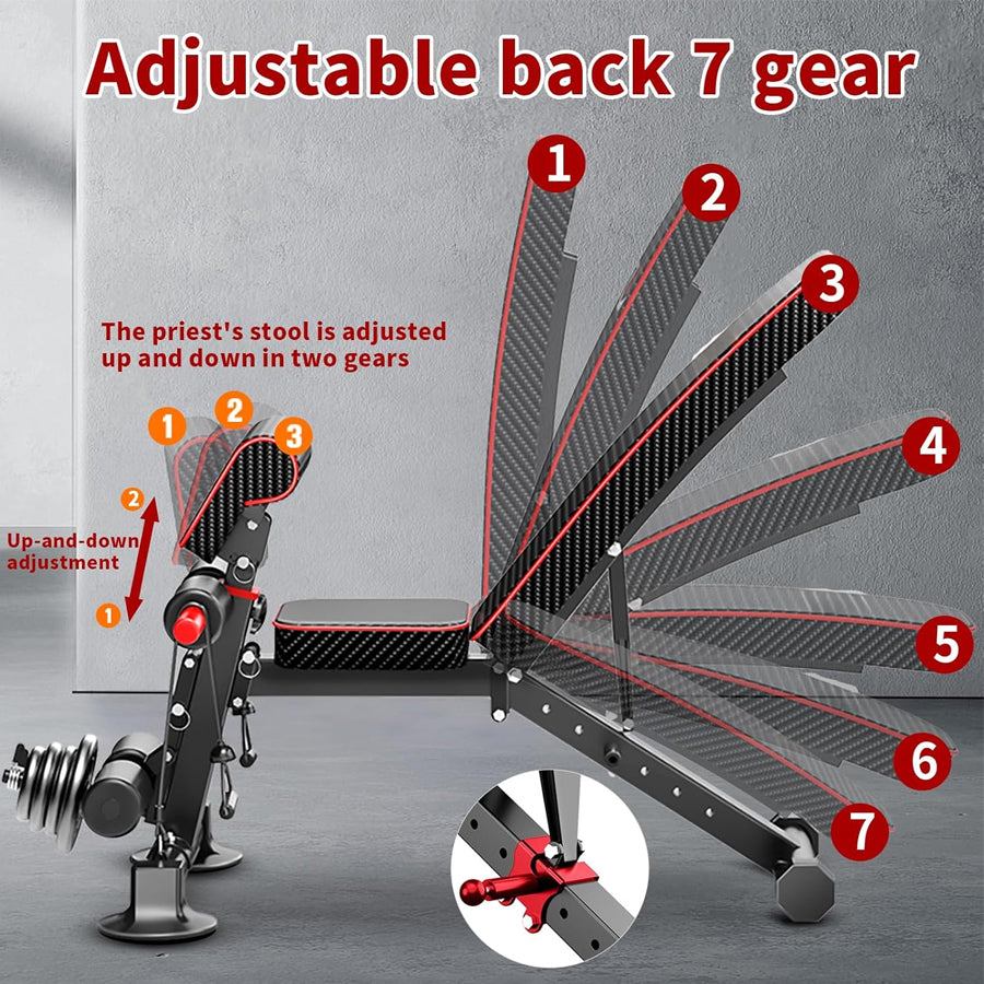 Priest's stool with adjustable backrest showing gears and labels on a gray background