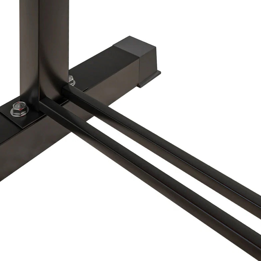 Close-up of a black metal frame corner on a white background