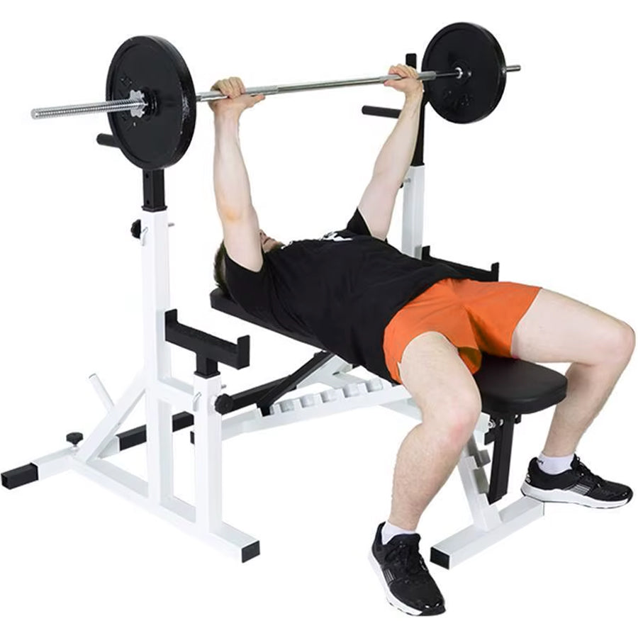 Heavy-Duty Adjustable Squat and Bench Press Rack - Professional Strength Training Station with 400kg Weight Capacity, Integrated Dip Handles - Versatile Multi-Function Home Gym Equipment for Serious