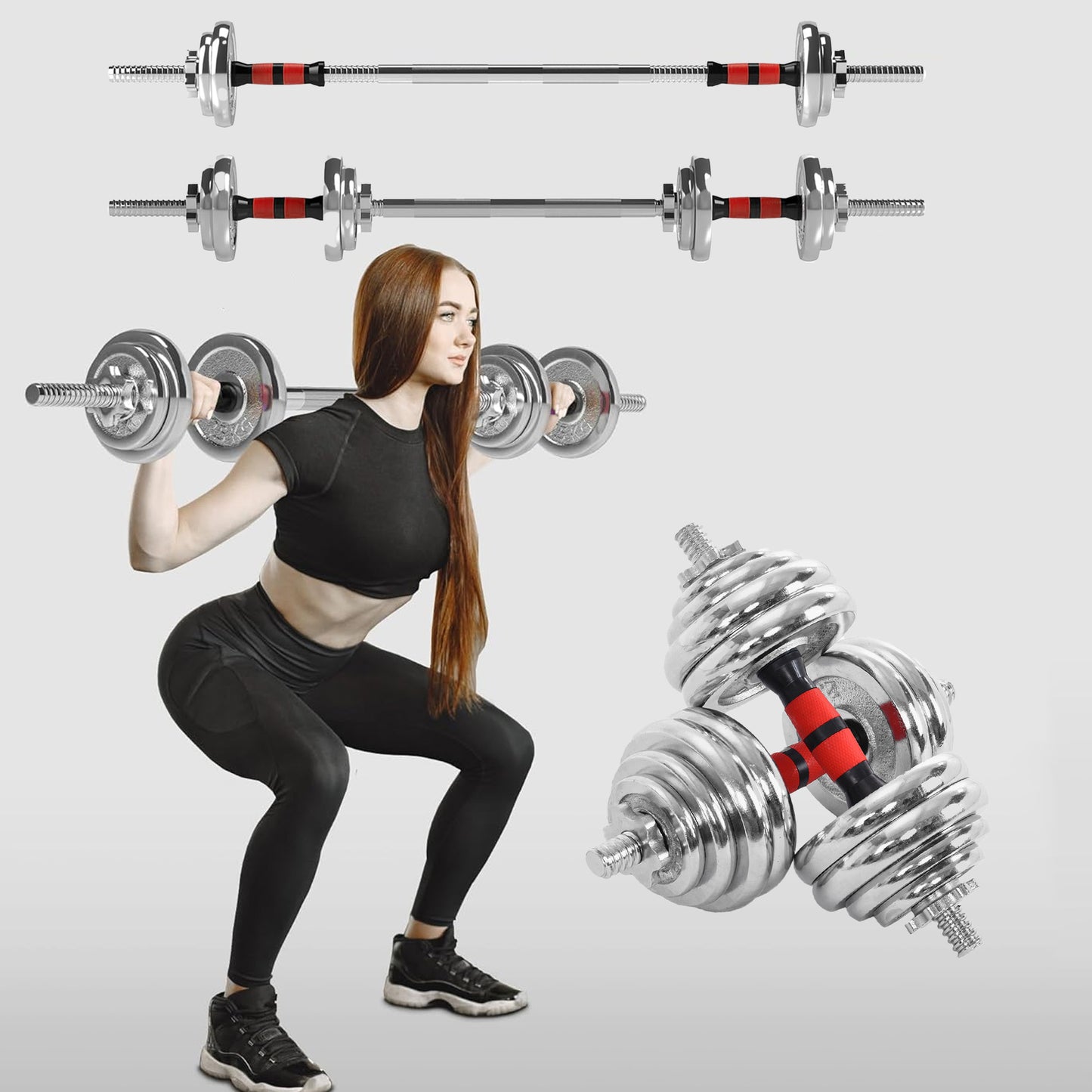 20kg Cast Iron Adjustable Dumbbell & Barbell Set | 2-in-1 Free Weights with Non-Slip Handle | Strength Training Equipment for Men & Women | Home Gym Fitness Kit