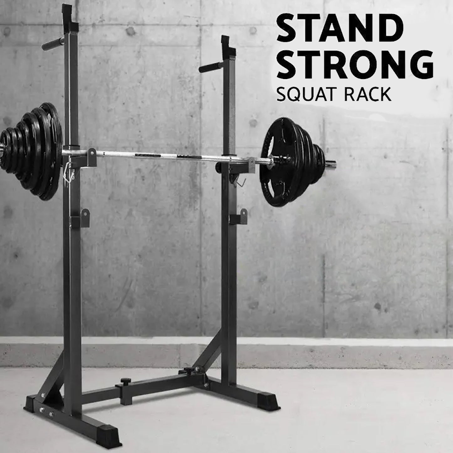 Half Squat Rack - Heavy-Duty Adjustable Barbell Stand with Dip Station & Spotters - 200KG Capacity Steel Frame - Height & Width Adjustable - Home Gym Strength Training Equipment for Beginners