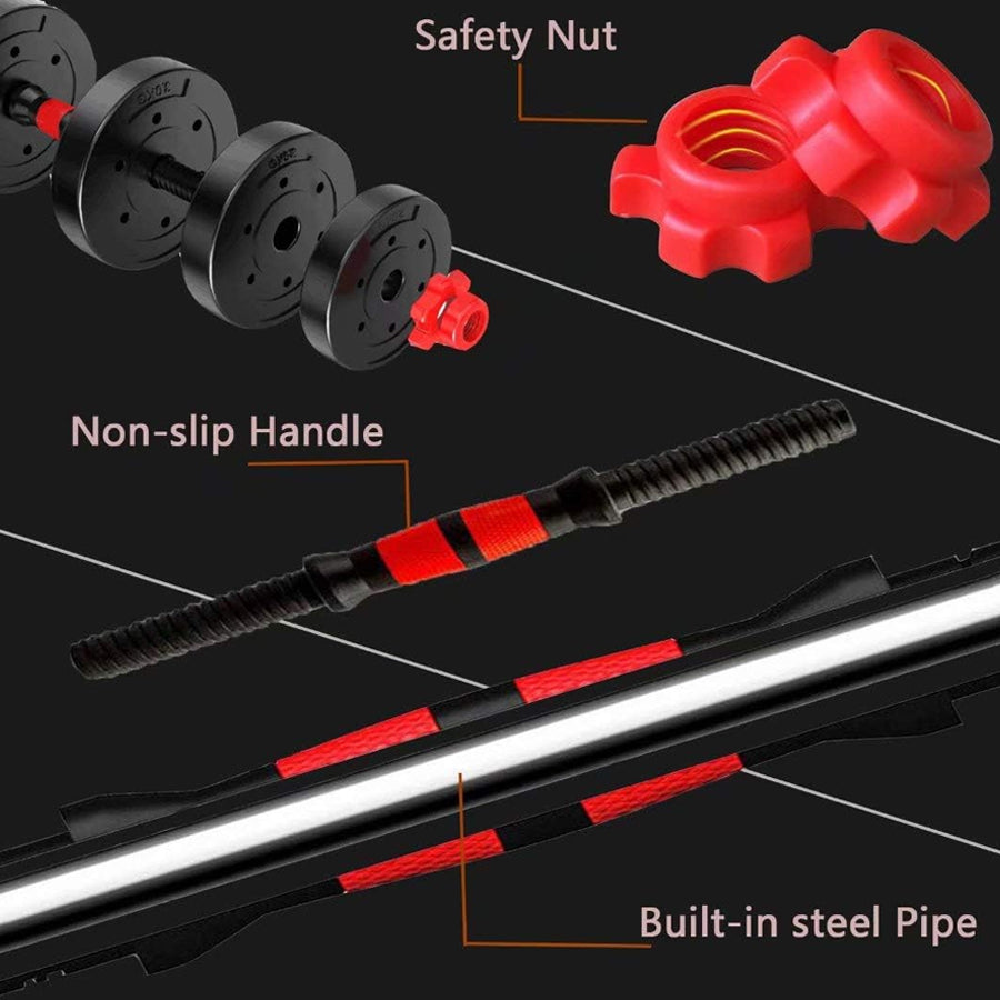 Adjustable Dumbbell & Barbell Set – 20kg 25kg 30kg | 2-in-1 Strength Training Equipment for Men & Women | Vinyl Dumbbell Pair with Connector for Home Gym Workouts