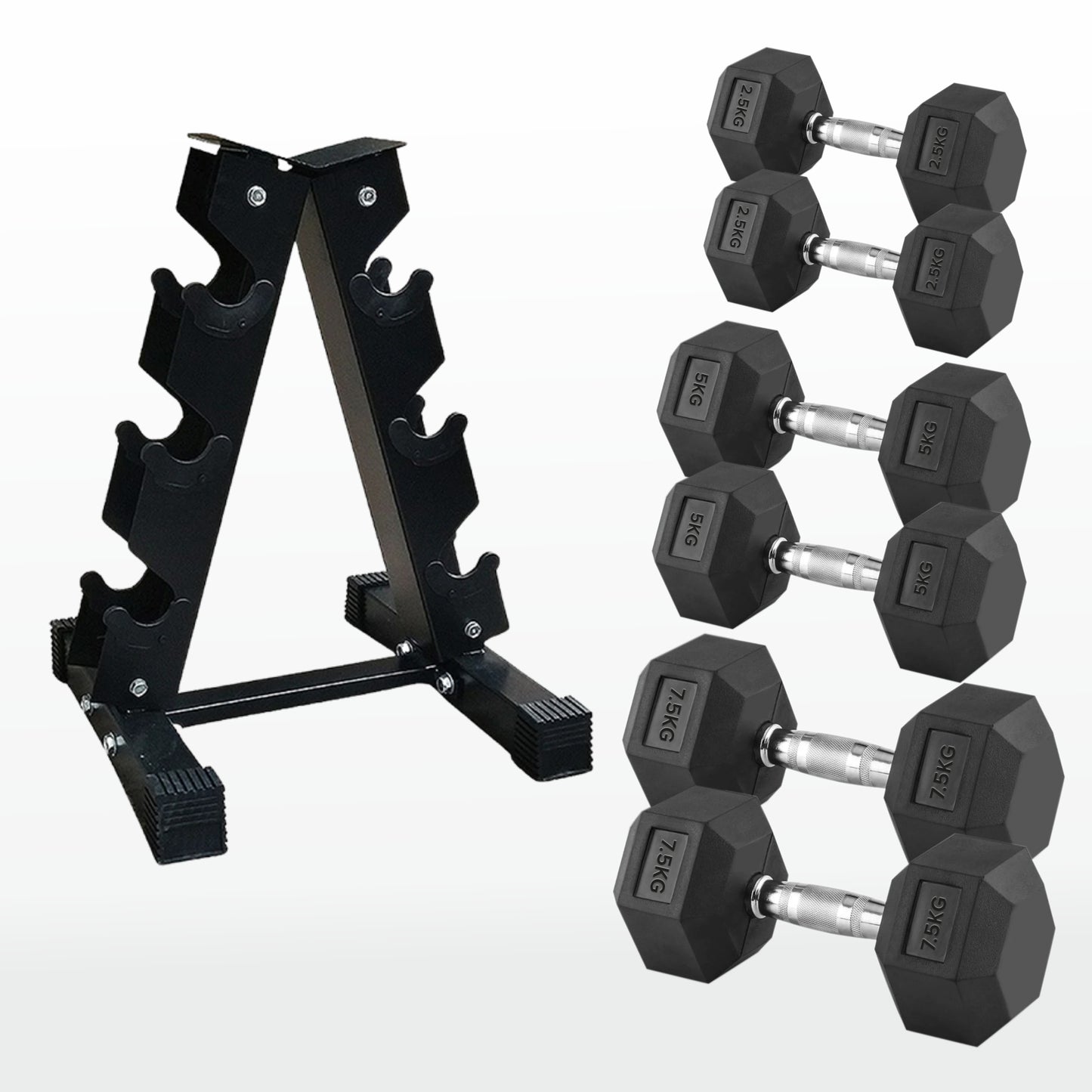 Premium Rubber-Coated Hex Dumbbells - Professional Grade Anti-Roll Design for Home and Commercial Strength Training 2.5kg-60kg