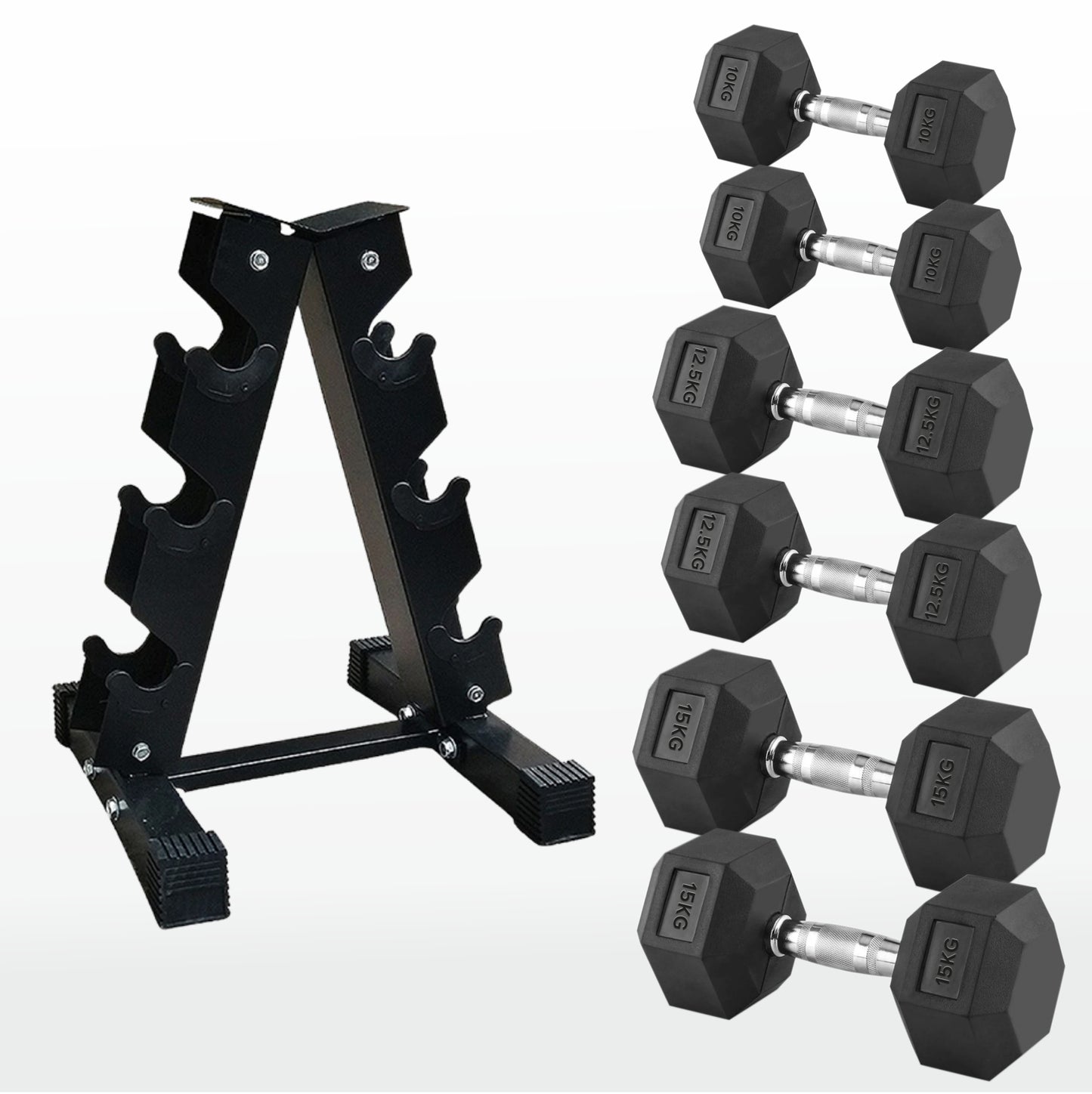 Premium Rubber-Coated Hex Dumbbells - Professional Grade Anti-Roll Design for Home and Commercial Strength Training 2.5kg-60kg