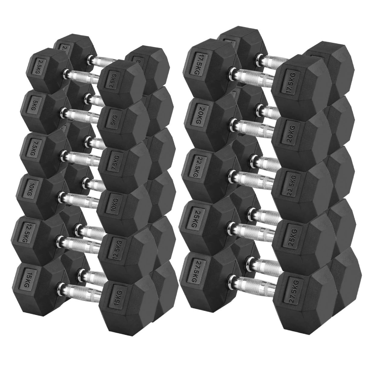 Premium Rubber-Coated Hex Dumbbells - Professional Grade Anti-Roll Design for Home and Commercial Strength Training 2.5kg-60kg