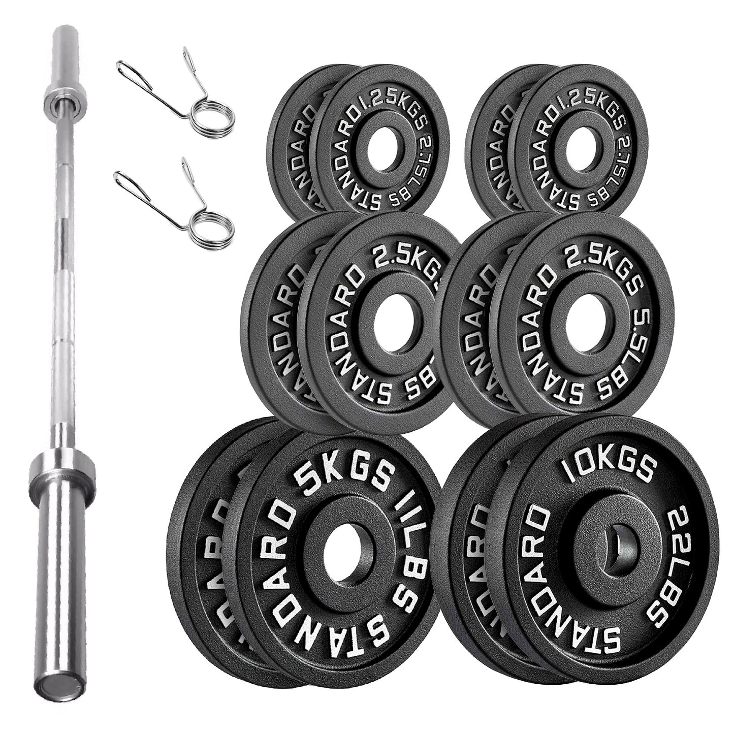 Olympic 2" Cast Iron Weight Plates – Pairs & Sets with 4ft/5ft/6ft/7ft Barbell Options | Standard Fit for Strength Training, Deadlifts & Home Gym Workouts