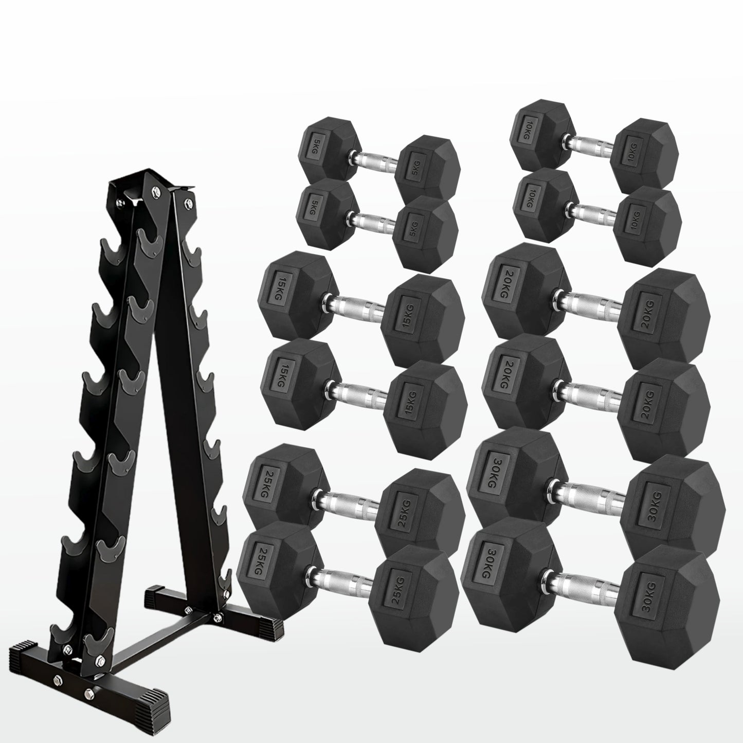 Premium Rubber-Coated Hex Dumbbells - Professional Grade Anti-Roll Design for Home and Commercial Strength Training 2.5kg-60kg