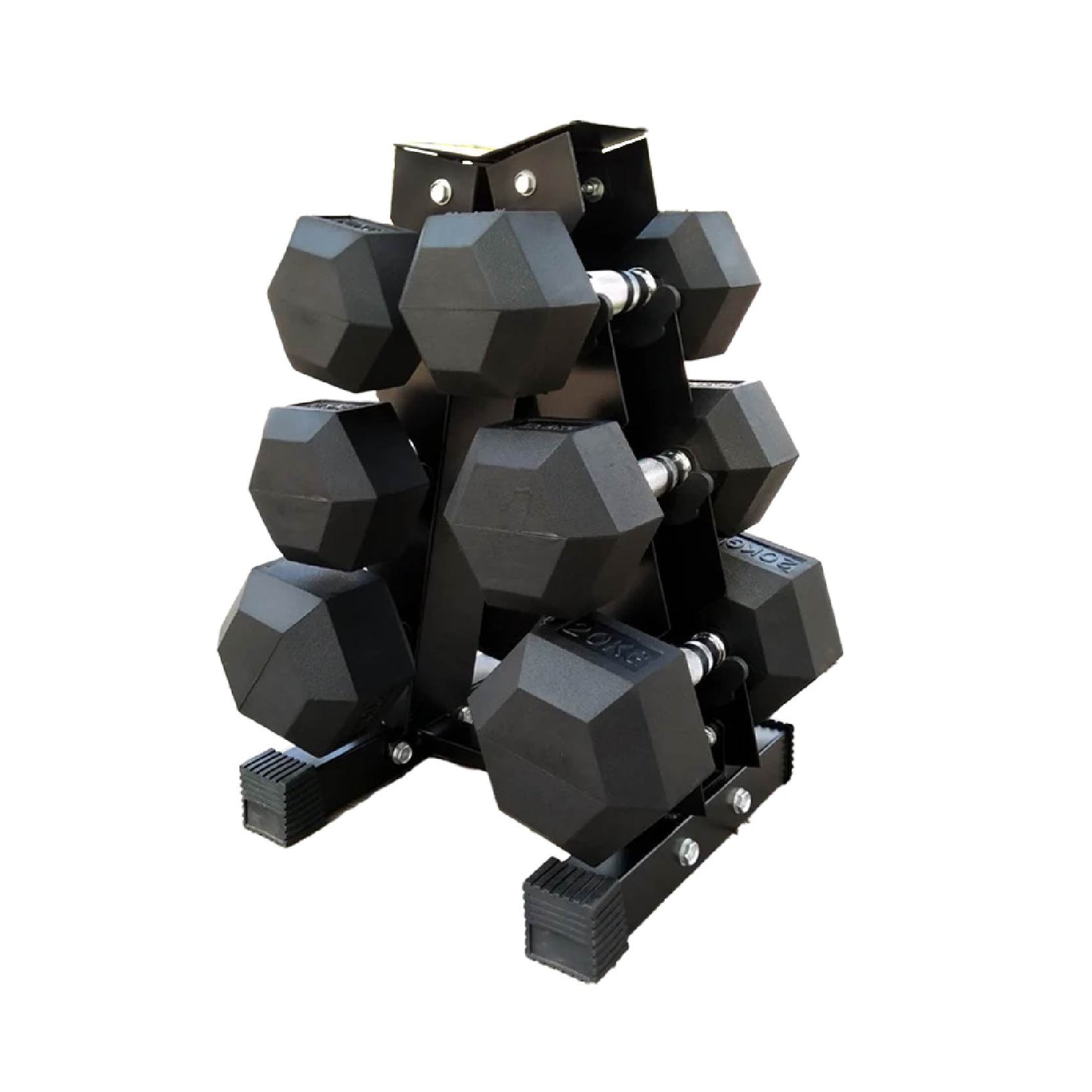 Premium Hex Dumbbells Complete Set with 3-Tier Storage Rack - Rubber Coated Weights from 2.5kg to 30kg with 2.5kg Increments for Home Gym and Professional Training