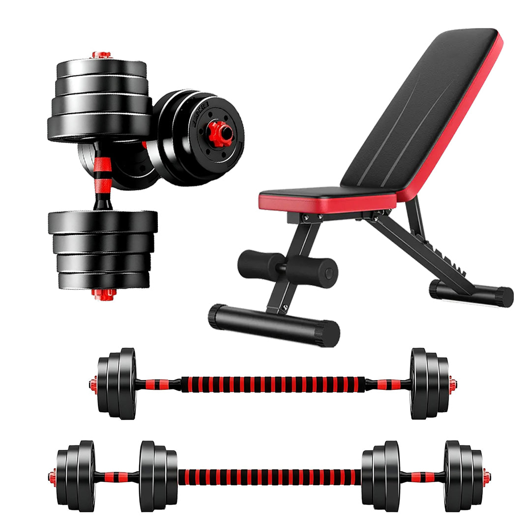 Adjustable Dumbbell & Barbell Set – 20kg 25kg 30kg | 2-in-1 Strength Training Equipment for Men & Women | Vinyl Dumbbell Pair with Connector for Home Gym Workouts