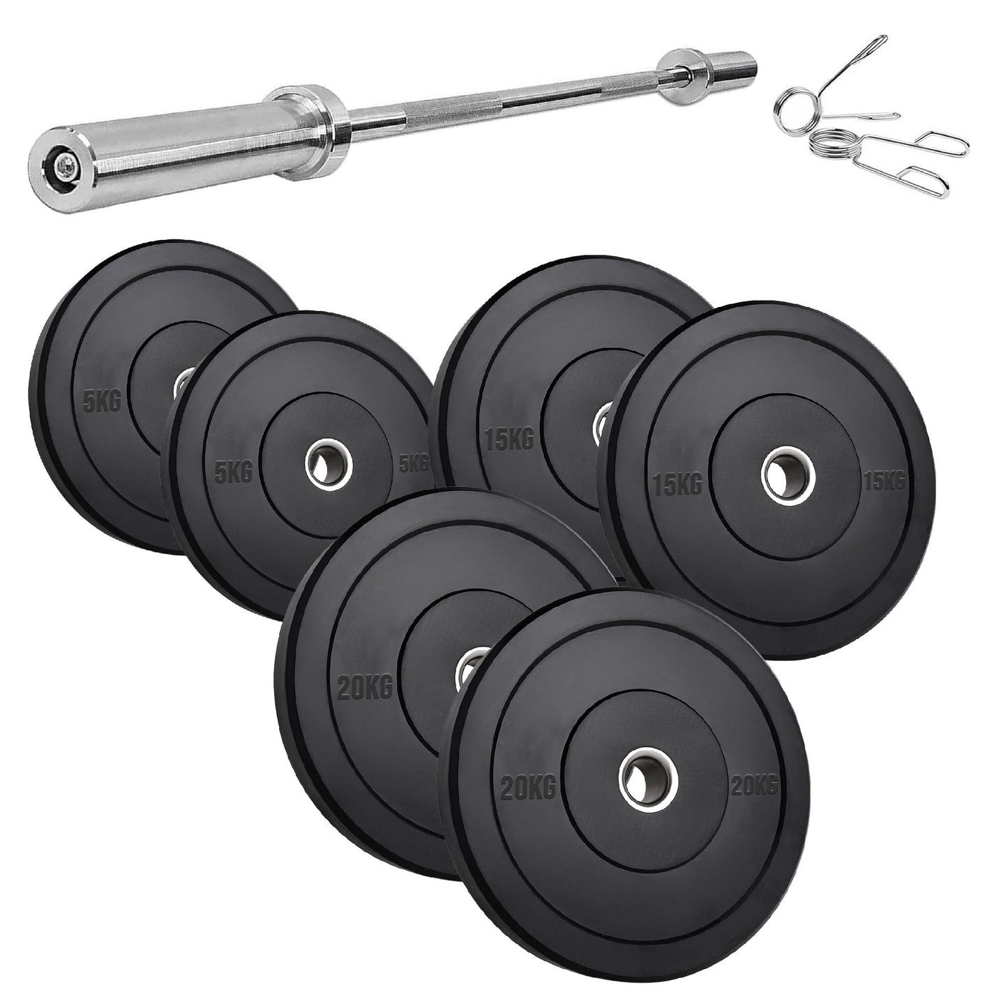Olympic Bumper Plates – Black Hi-Temp Crumb Rubber Discs | 2” Stainless Steel Insert | Sold in Pairs or Sets with 4ft/5ft/6ft/7ft Barbell | Durable Barbell Weight Plates for Home Gym