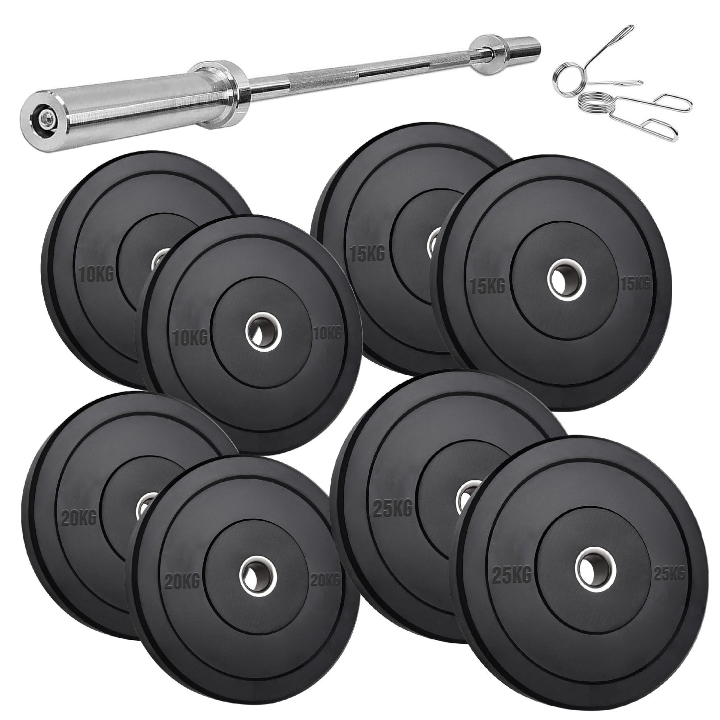 Olympic Bumper Plates – Black Hi-Temp Crumb Rubber Discs | 2” Stainless Steel Insert | Sold in Pairs or Sets with 4ft/5ft/6ft/7ft Barbell | Durable Barbell Weight Plates for Home Gym