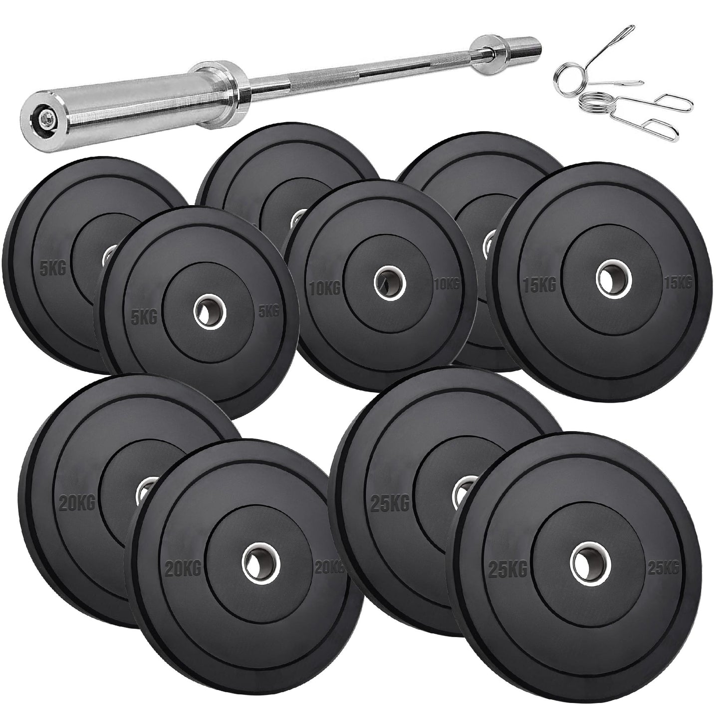 Olympic Bumper Plates – Black Hi-Temp Crumb Rubber Discs | 2” Stainless Steel Insert | Sold in Pairs or Sets with 4ft/5ft/6ft/7ft Barbell | Durable Barbell Weight Plates for Home Gym