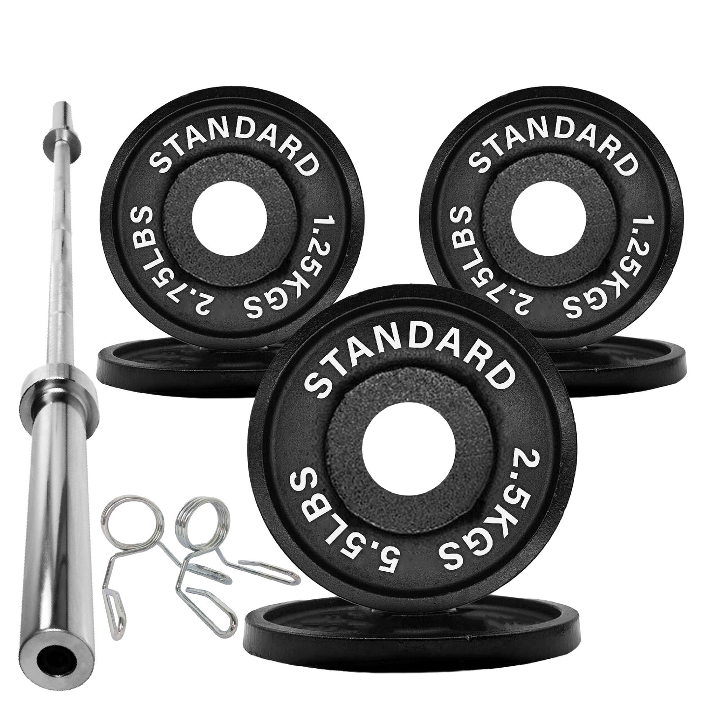 Olympic 2" Cast Iron Weight Plates – Pairs & Sets with 4ft/5ft/6ft/7ft Barbell Options | Standard Fit for Strength Training, Deadlifts & Home Gym Workouts