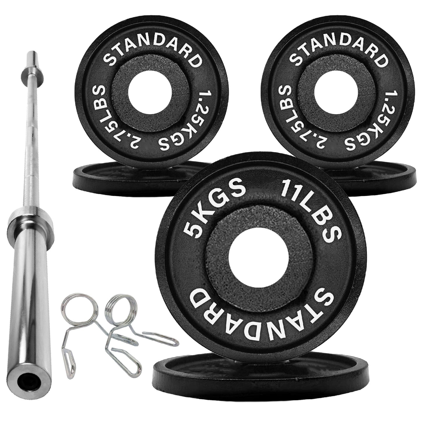 Olympic 2" Cast Iron Weight Plates – Pairs & Sets with 4ft/5ft/6ft/7ft Barbell Options | Standard Fit for Strength Training, Deadlifts & Home Gym Workouts