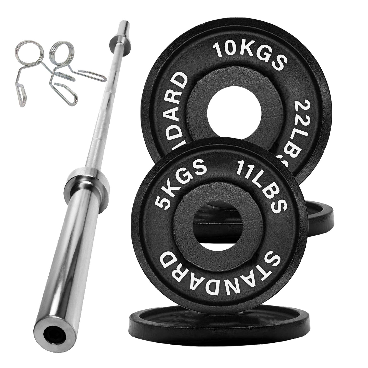 Olympic 2" Cast Iron Weight Plates – Pairs & Sets with 4ft/5ft/6ft/7ft Barbell Options | Standard Fit for Strength Training, Deadlifts & Home Gym Workouts