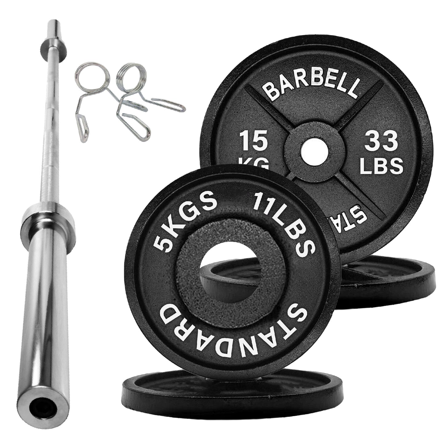 Olympic 2" Cast Iron Weight Plates – Pairs & Sets with 4ft/5ft/6ft/7ft Barbell Options | Standard Fit for Strength Training, Deadlifts & Home Gym Workouts