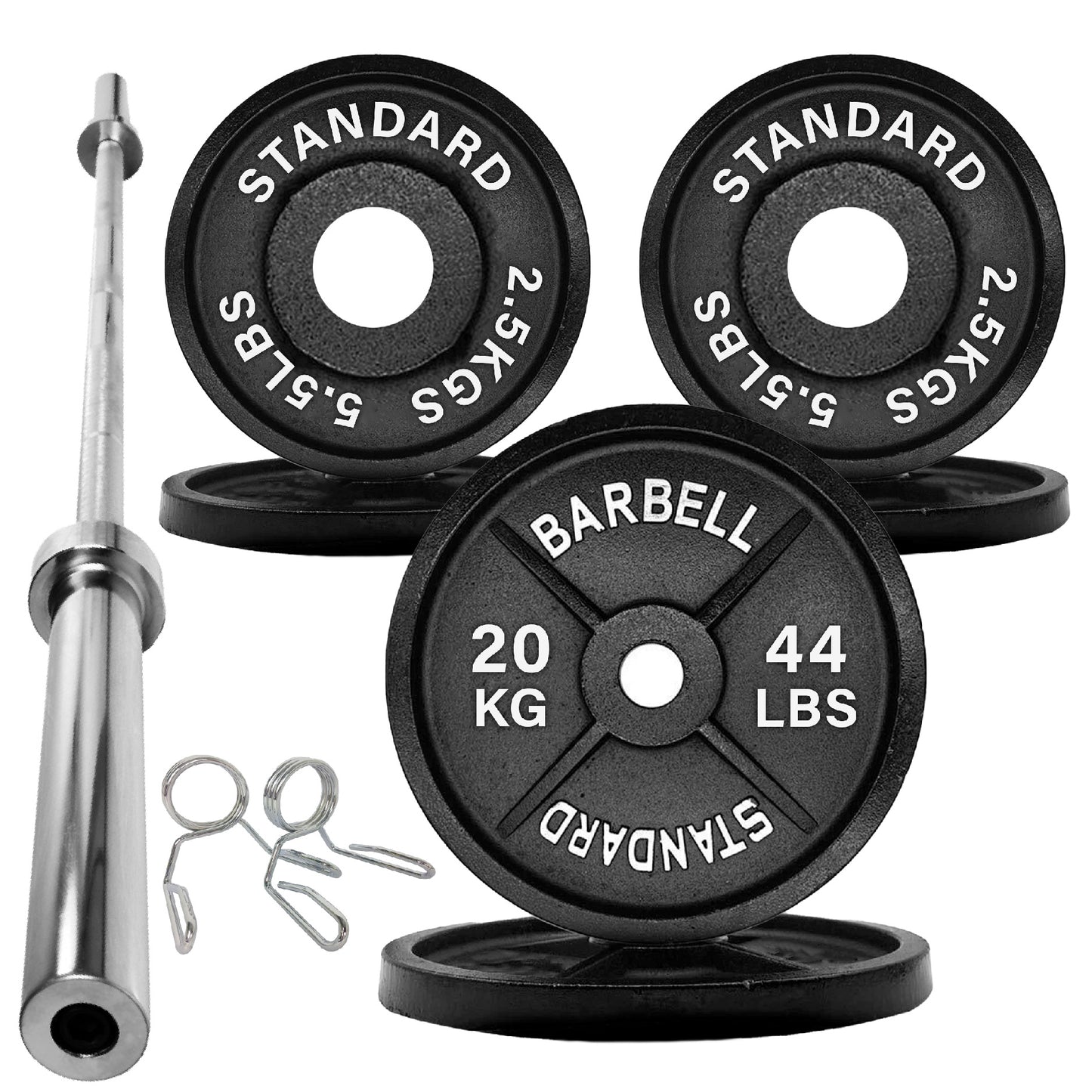 Olympic 2" Cast Iron Weight Plates – Pairs & Sets with 4ft/5ft/6ft/7ft Barbell Options | Standard Fit for Strength Training, Deadlifts & Home Gym Workouts