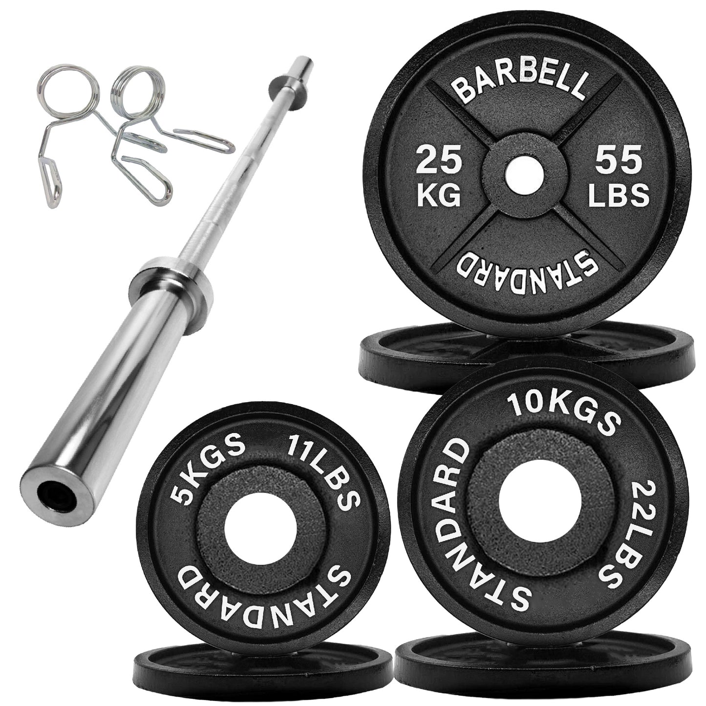Olympic 2" Cast Iron Weight Plates – Pairs & Sets with 4ft/5ft/6ft/7ft Barbell Options | Standard Fit for Strength Training, Deadlifts & Home Gym Workouts