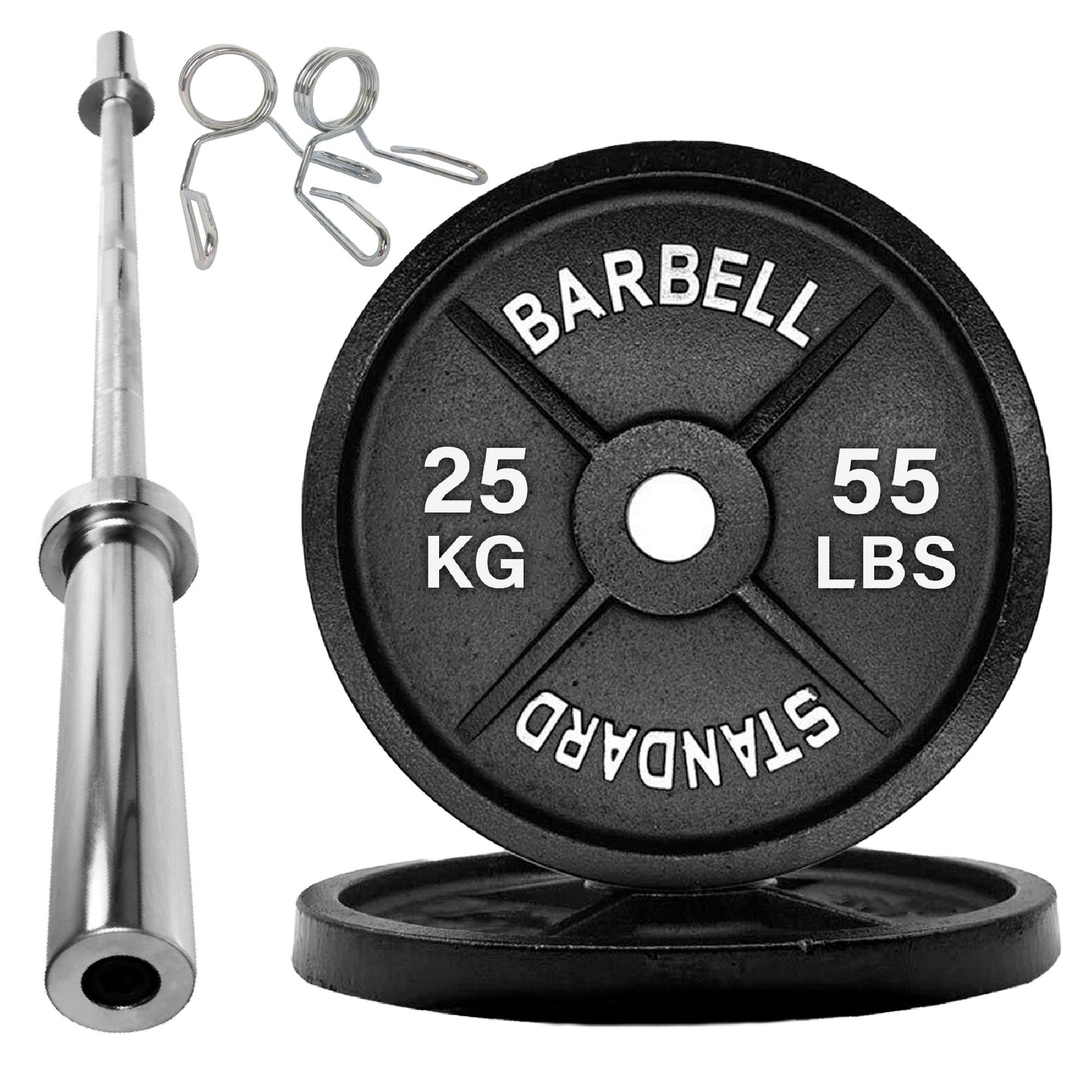 Olympic 2" Cast Iron Weight Plates – Pairs & Sets with 4ft/5ft/6ft/7ft Barbell Options | Standard Fit for Strength Training, Deadlifts & Home Gym Workouts