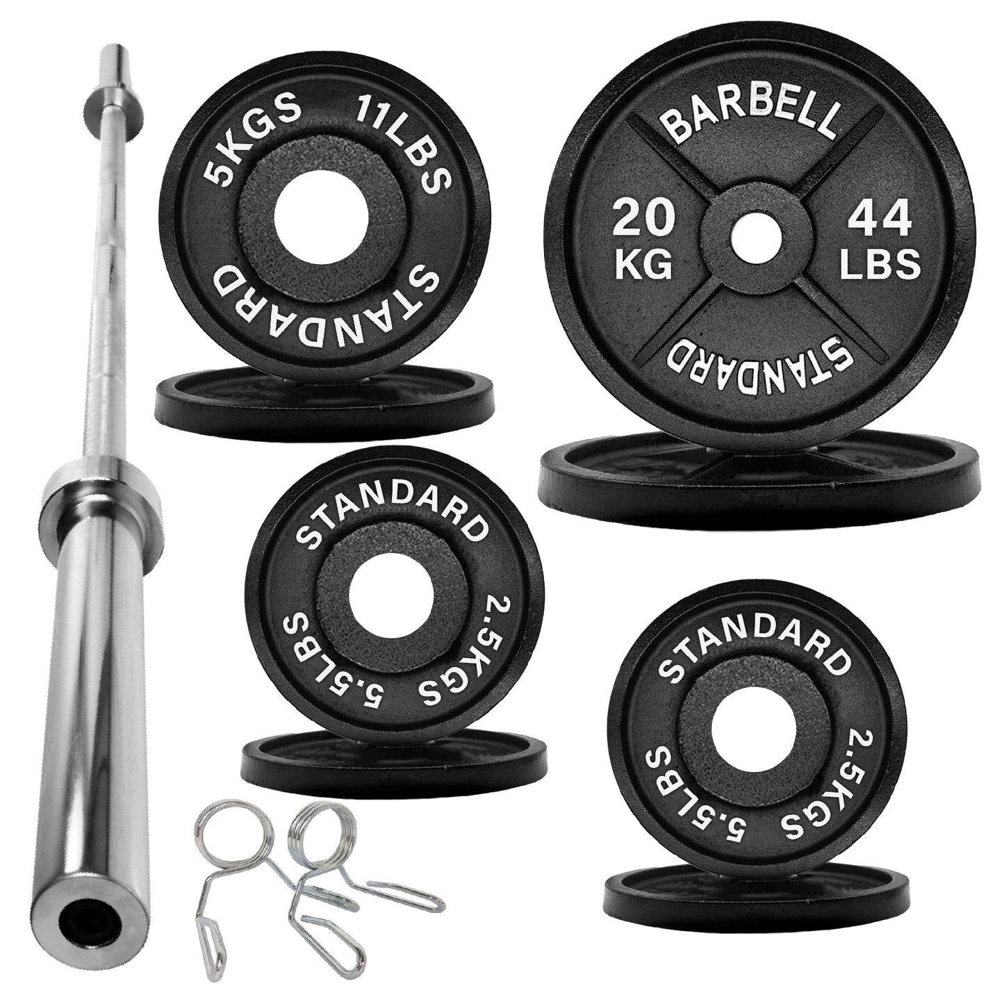 Olympic 2" Cast Iron Weight Plates – Pairs & Sets with 4ft/5ft/6ft/7ft Barbell Options | Standard Fit for Strength Training, Deadlifts & Home Gym Workouts