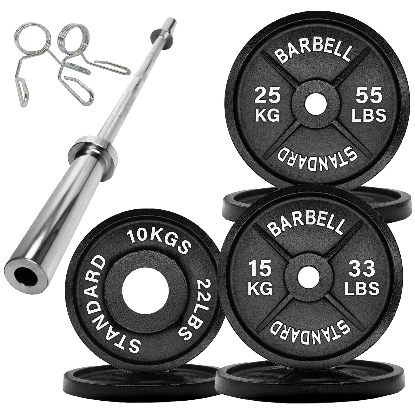 Olympic 2" Cast Iron Weight Plates – Pairs & Sets with 4ft/5ft/6ft/7ft Barbell Options | Standard Fit for Strength Training, Deadlifts & Home Gym Workouts