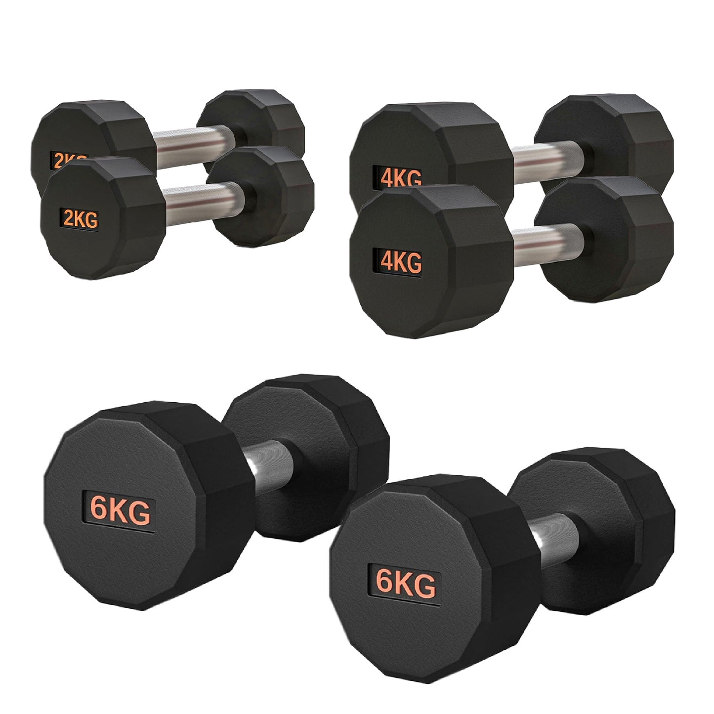 Round Hex Dumbbell – Rubber-Coated 12-Sided Free Weights | Single, Pair or Set | Non-Slip Steel Handle | Durable Sports Dumbbell for Home Gym Fitness