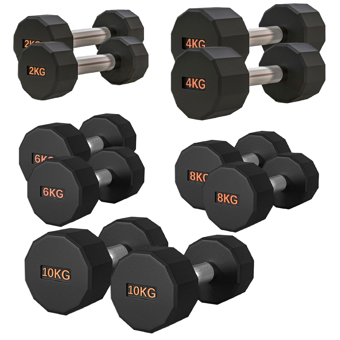 Round Hex Dumbbell – Rubber-Coated 12-Sided Free Weights | Single, Pair or Set | Non-Slip Steel Handle | Durable Sports Dumbbell for Home Gym Fitness