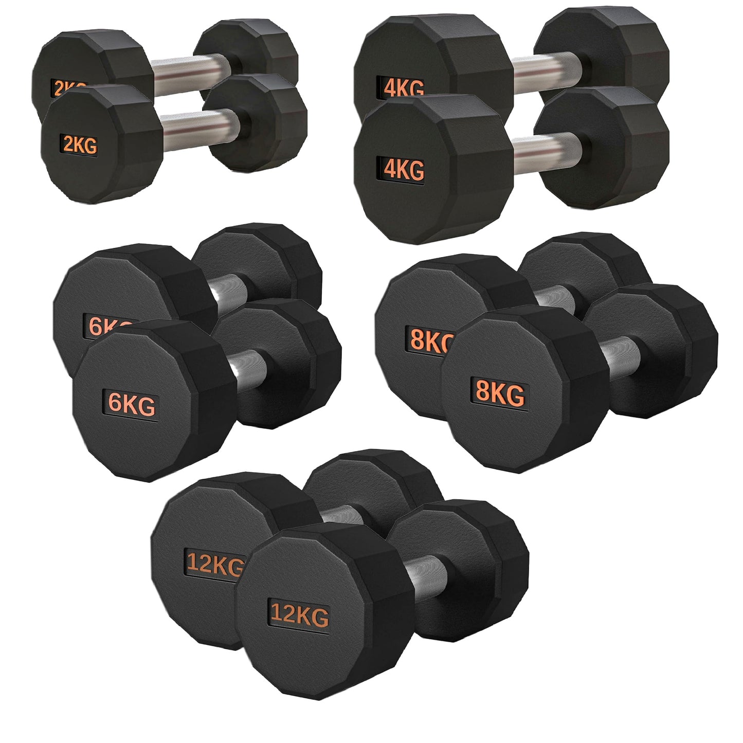 Round Hex Dumbbell – Rubber-Coated 12-Sided Free Weights | Single, Pair or Set | Non-Slip Steel Handle | Durable Sports Dumbbell for Home Gym Fitness