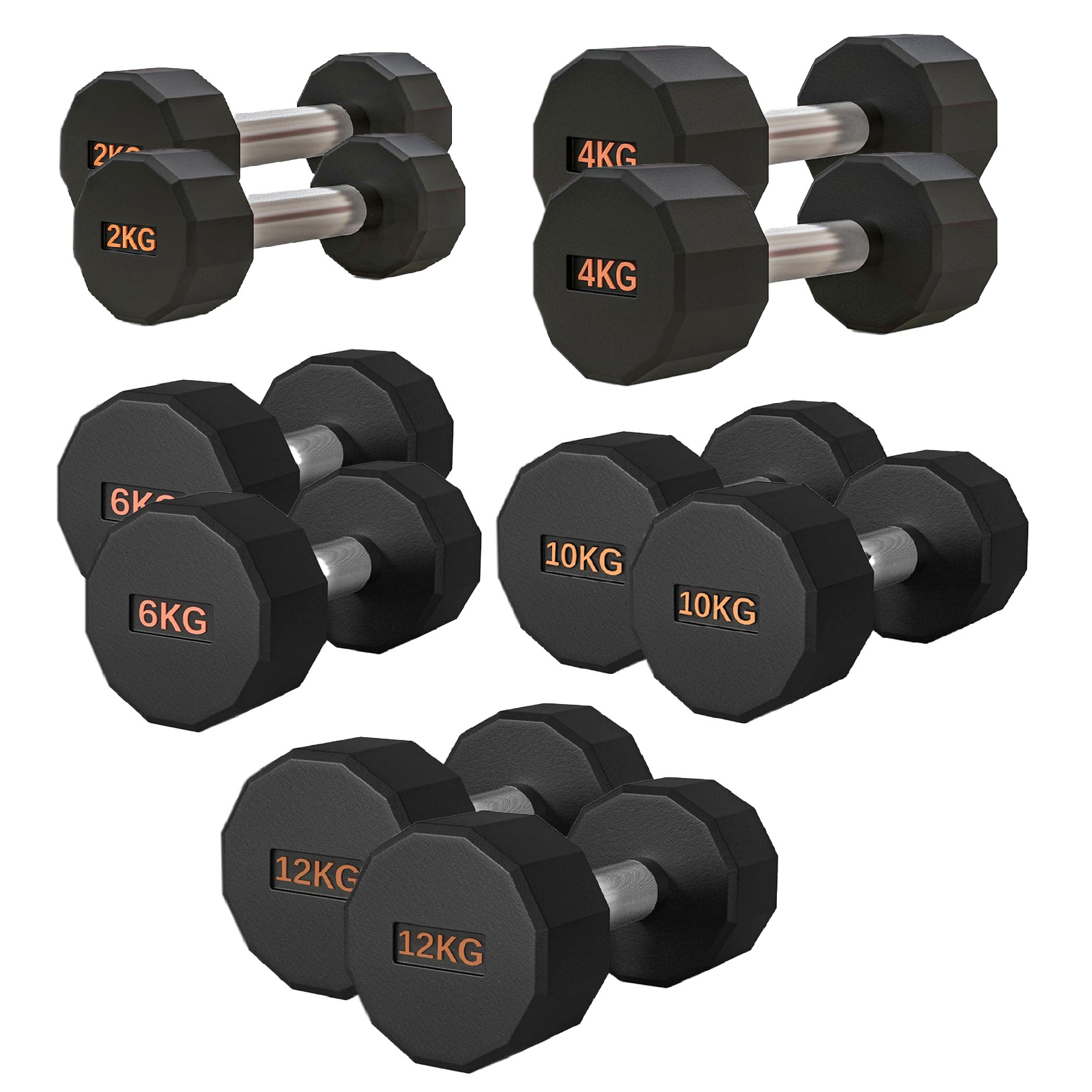 Round Hex Dumbbell Rubber-Coated with Non-Slip Handle