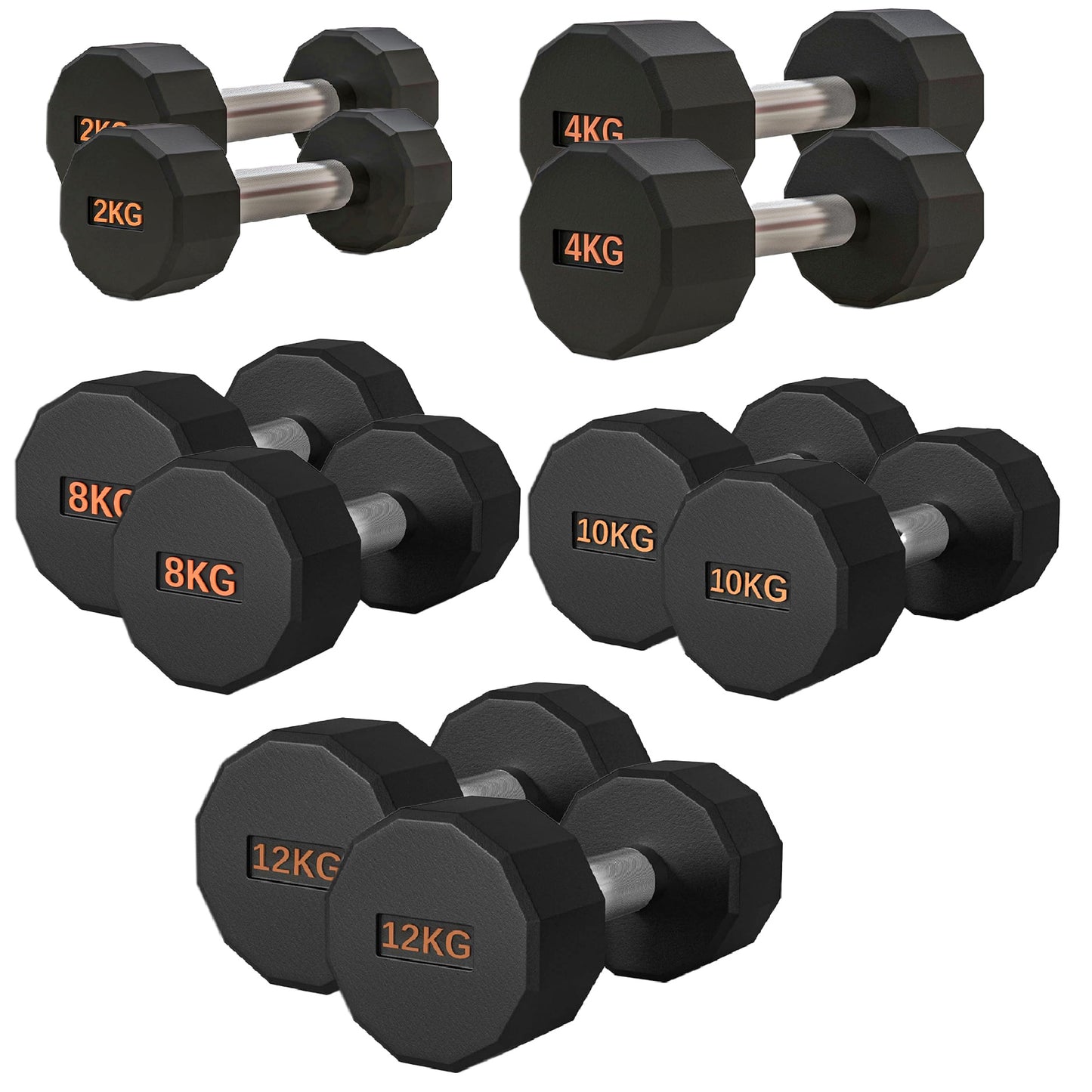 Round Hex Dumbbell – Rubber-Coated 12-Sided Free Weights | Single, Pair or Set | Non-Slip Steel Handle | Durable Sports Dumbbell for Home Gym Fitness