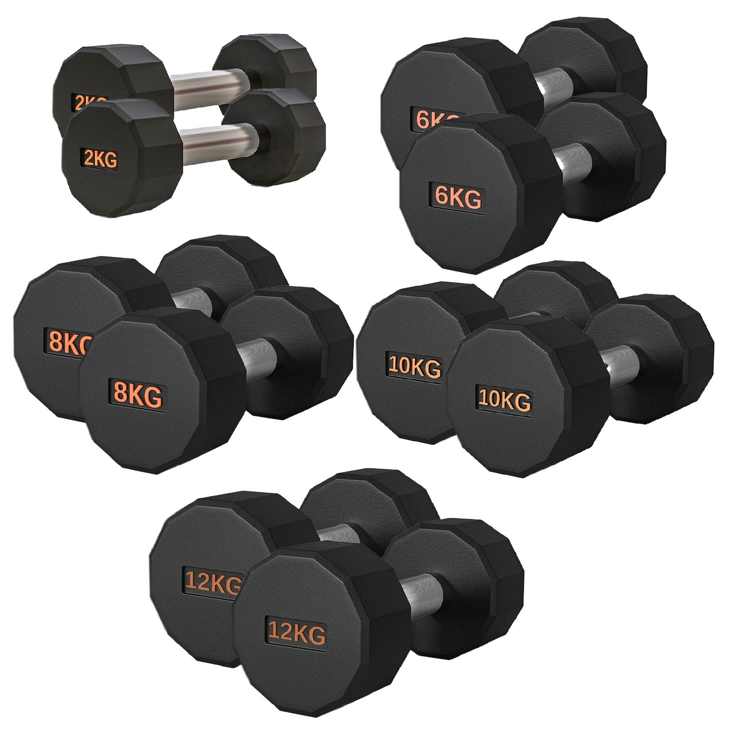 Round Hex Dumbbell – Rubber-Coated 12-Sided Free Weights | Single, Pair or Set | Non-Slip Steel Handle | Durable Sports Dumbbell for Home Gym Fitness