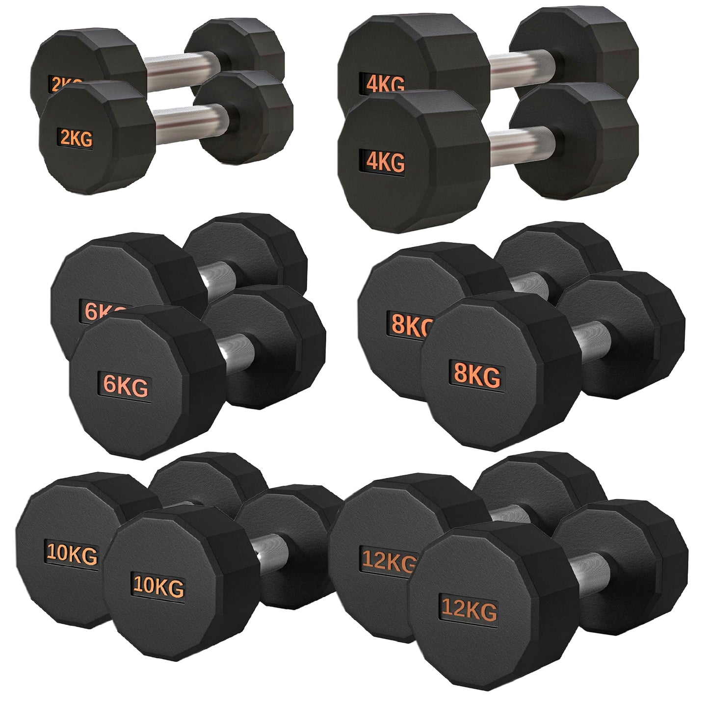 Round Hex Dumbbell – Rubber-Coated 12-Sided Free Weights | Single, Pair or Set | Non-Slip Steel Handle | Durable Sports Dumbbell for Home Gym Fitness