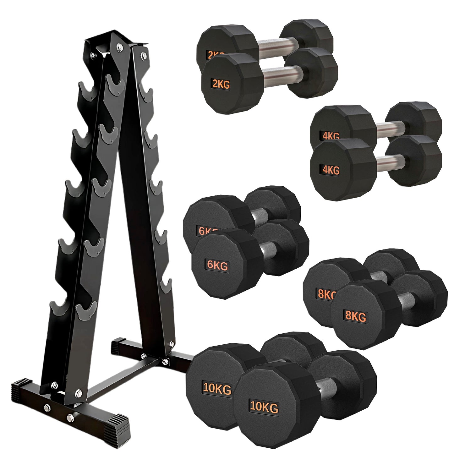 Round Hex Dumbbell – Rubber-Coated 12-Sided Free Weights | Single, Pair or Set | Non-Slip Steel Handle | Durable Sports Dumbbell for Home Gym Fitness