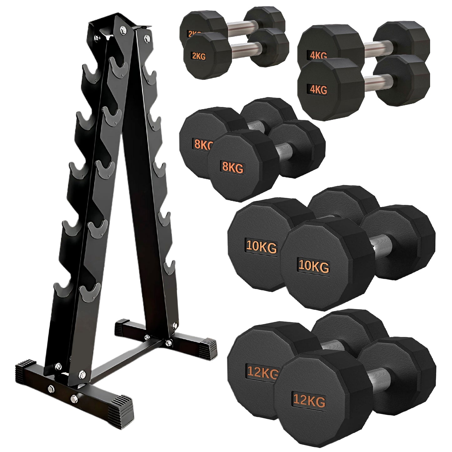 Round Hex Dumbbell – Rubber-Coated 12-Sided Free Weights | Single, Pair or Set | Non-Slip Steel Handle | Durable Sports Dumbbell for Home Gym Fitness