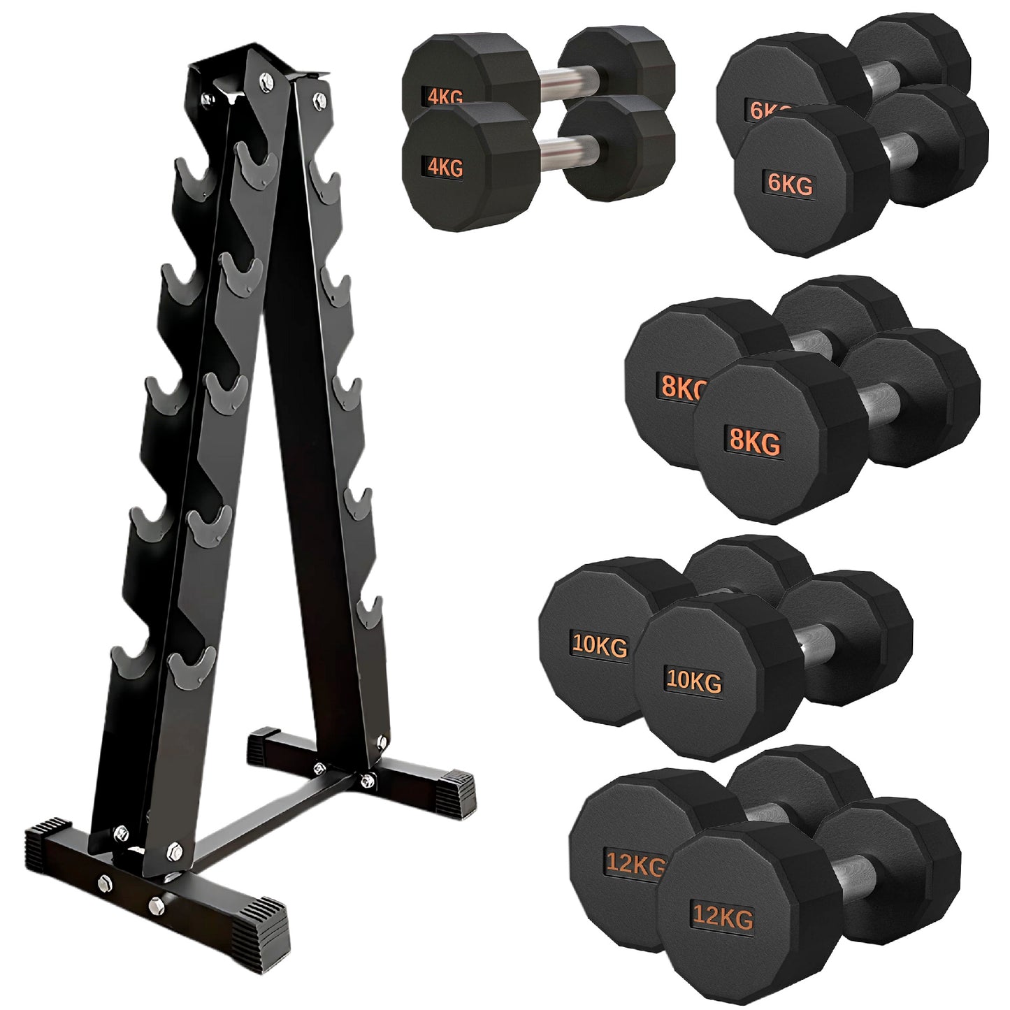 Round Hex Dumbbell – Rubber-Coated 12-Sided Free Weights | Single, Pair or Set | Non-Slip Steel Handle | Durable Sports Dumbbell for Home Gym Fitness