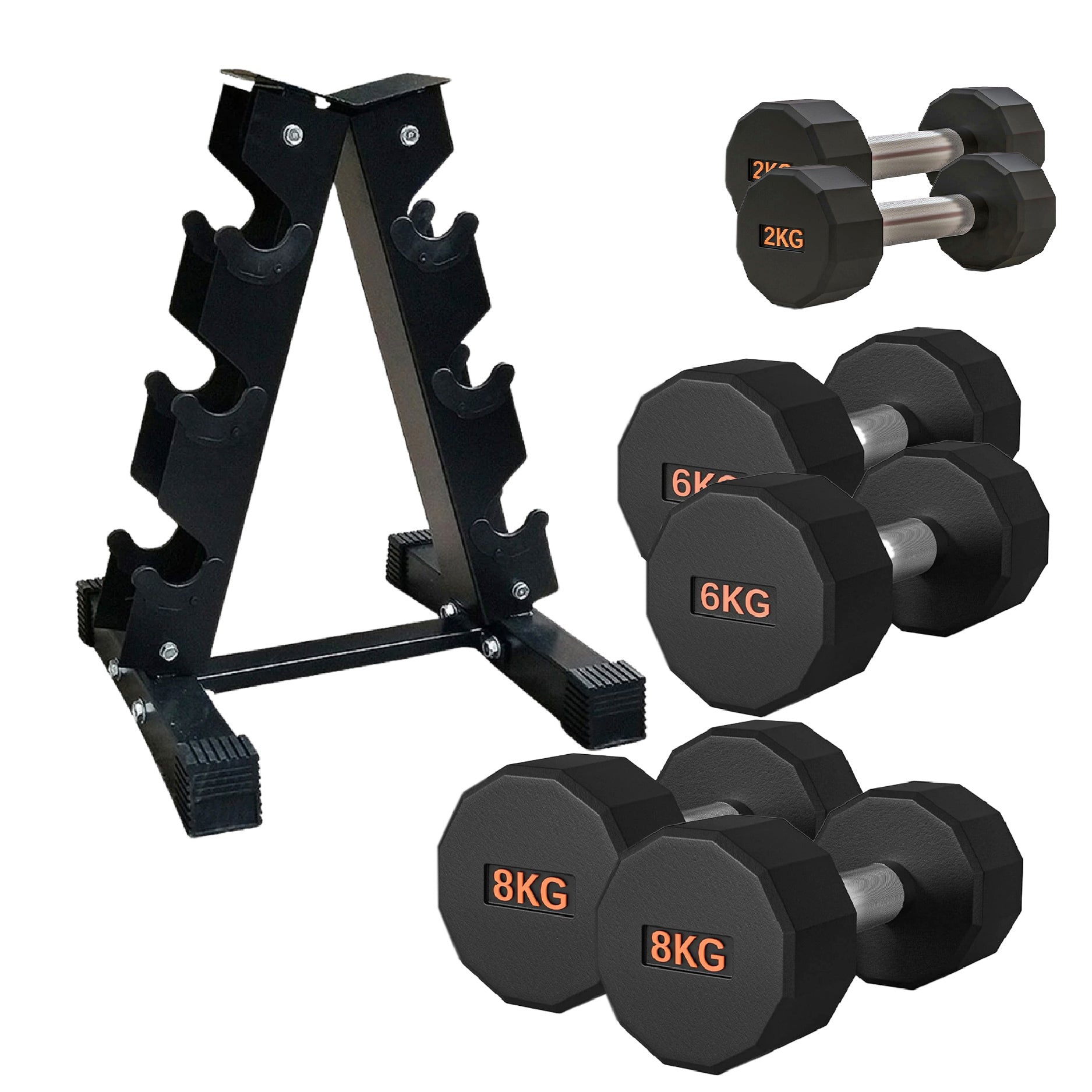 Round Hex Dumbbell Rubber-Coated with Non-Slip Handle