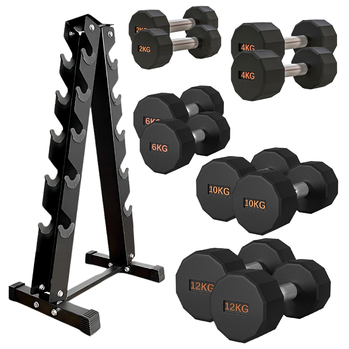 Round Hex Dumbbell – Rubber-Coated 12-Sided Free Weights | Single, Pair or Set | Non-Slip Steel Handle | Durable Sports Dumbbell for Home Gym Fitness