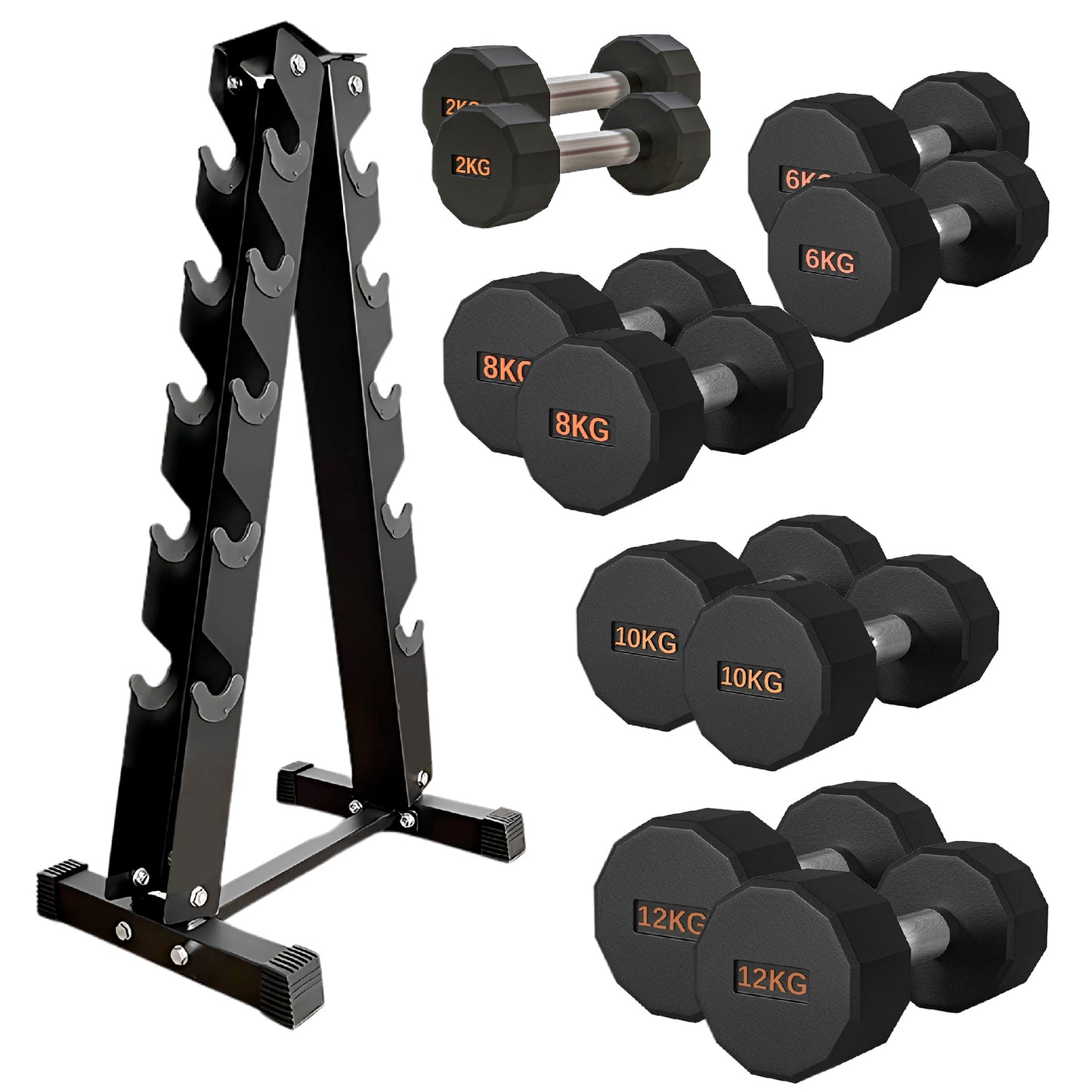 Round Hex Dumbbell – Rubber-Coated 12-Sided Free Weights | Single, Pair or Set | Non-Slip Steel Handle | Durable Sports Dumbbell for Home Gym Fitness