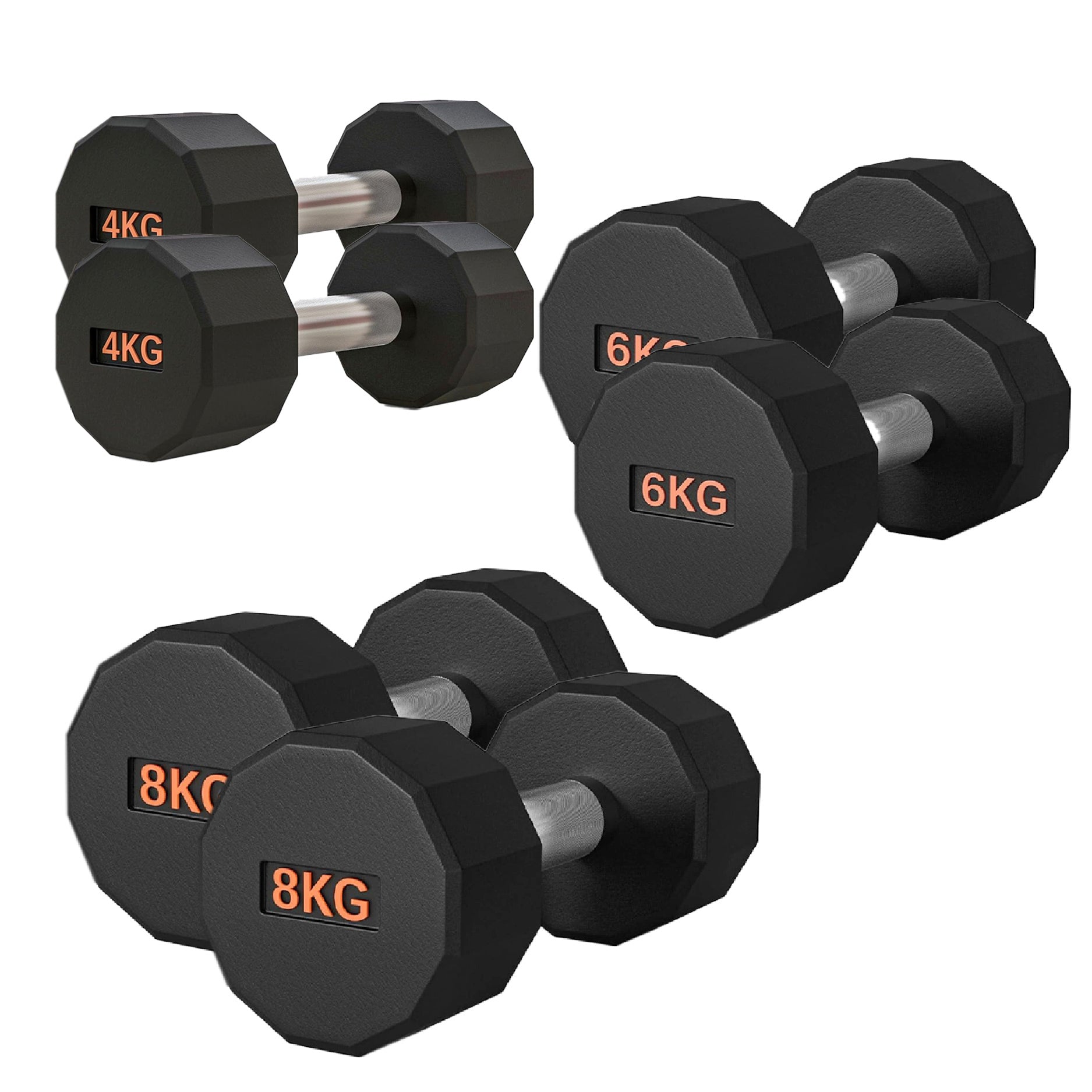 Round Hex Dumbbell Rubber-Coated with Non-Slip Handle