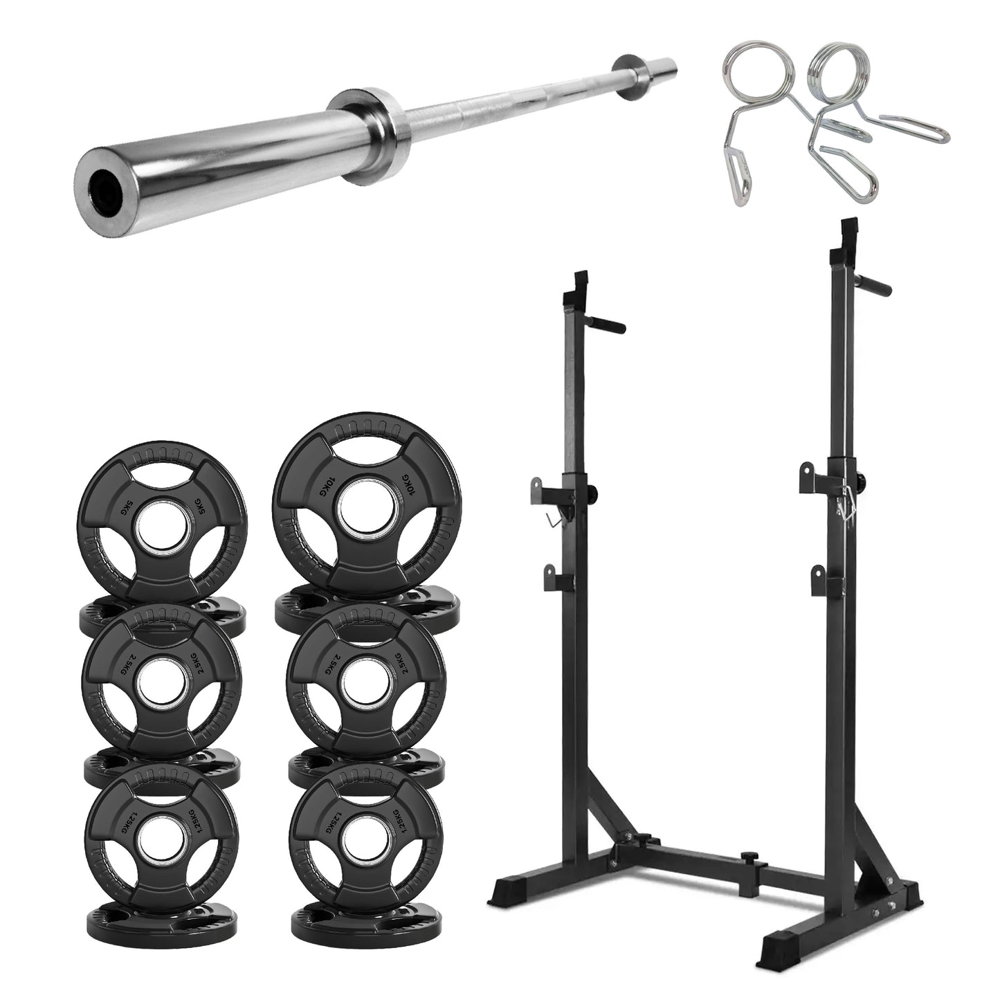 Half Squat Rack - Heavy-Duty Adjustable Barbell Stand with Dip Station & Spotters - 200KG Capacity Steel Frame - Height & Width Adjustable - Home Gym Strength Training Equipment for Beginners