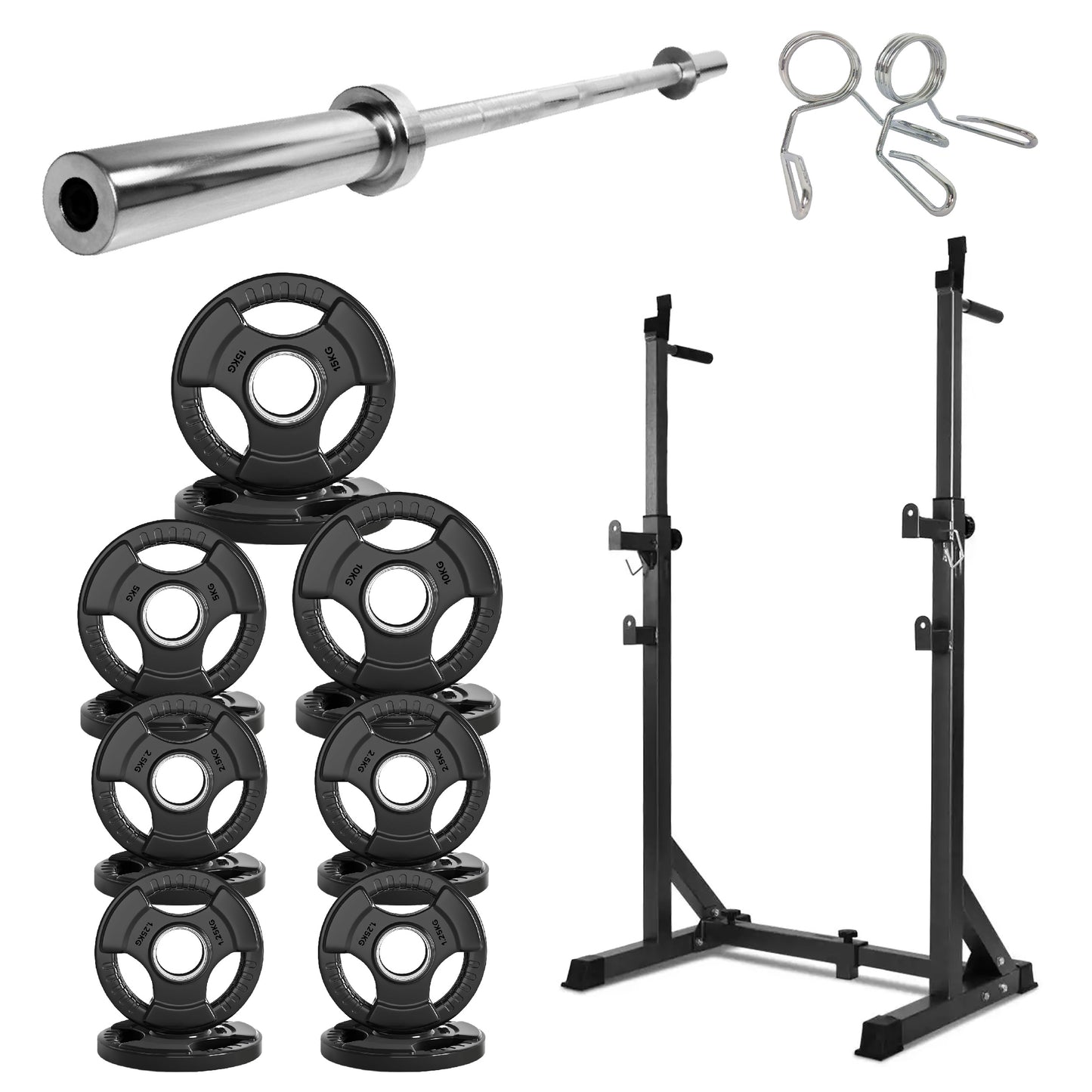 Half Squat Rack - Heavy-Duty Adjustable Barbell Stand with Dip Station & Spotters - 200KG Capacity Steel Frame - Height & Width Adjustable - Home Gym Strength Training Equipment for Beginners