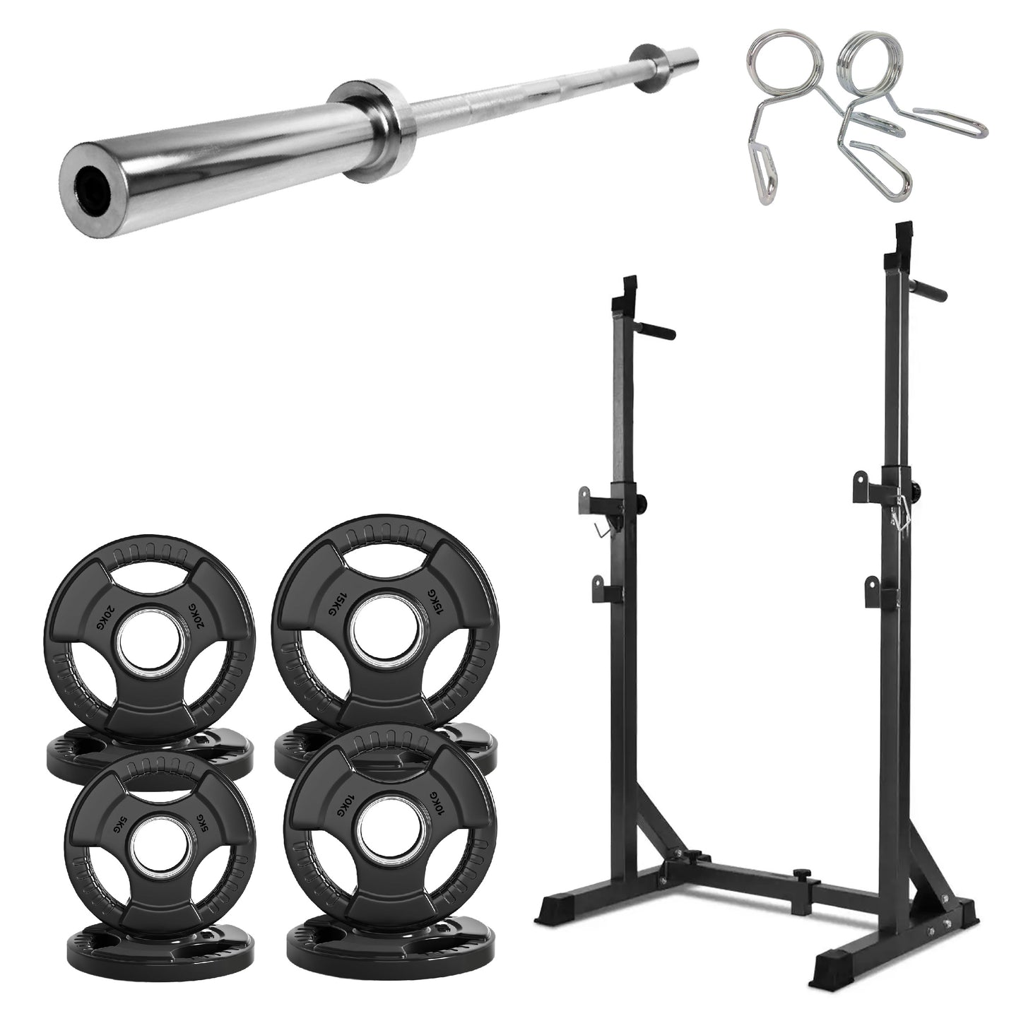 Half Squat Rack - Heavy-Duty Adjustable Barbell Stand with Dip Station & Spotters - 200KG Capacity Steel Frame - Height & Width Adjustable - Home Gym Strength Training Equipment for Beginners